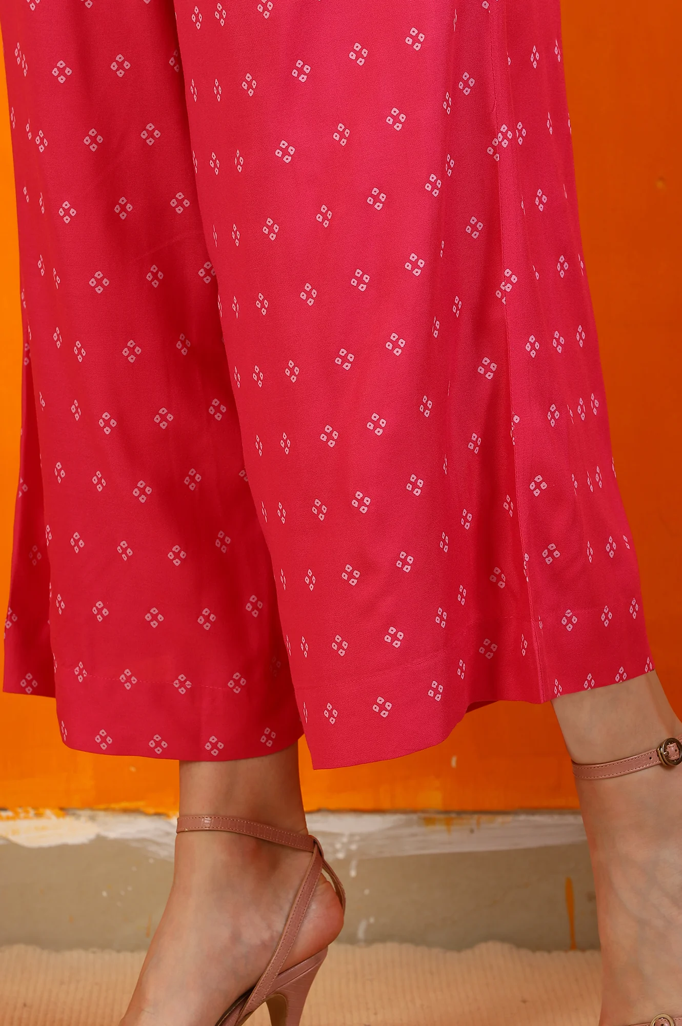 Pink Embroidered Shantung Sleeveless Kurta, Cropped Pants and Dupatta Set - Image 10