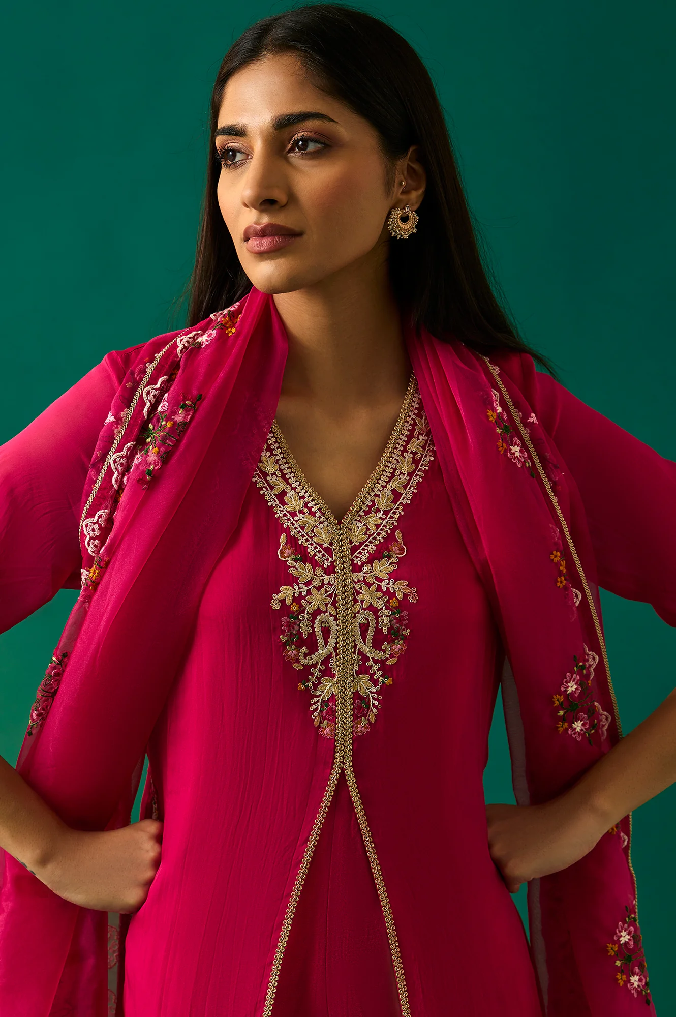 Pink Embroidered Straight Rayon Kurta with Parallel Pant and Dupatta Set - Image 2