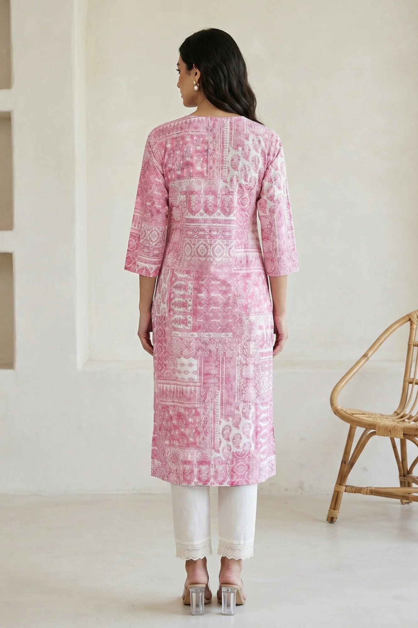Pink Ethnic Motifs Pure Cotton Straight Kurta - Image 4