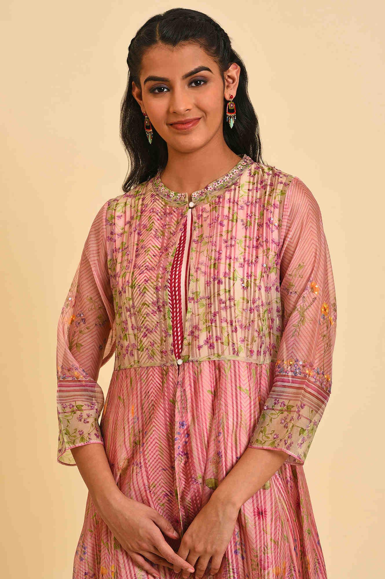 Pink Floral Gillet & Striped Dress Set - Image 5