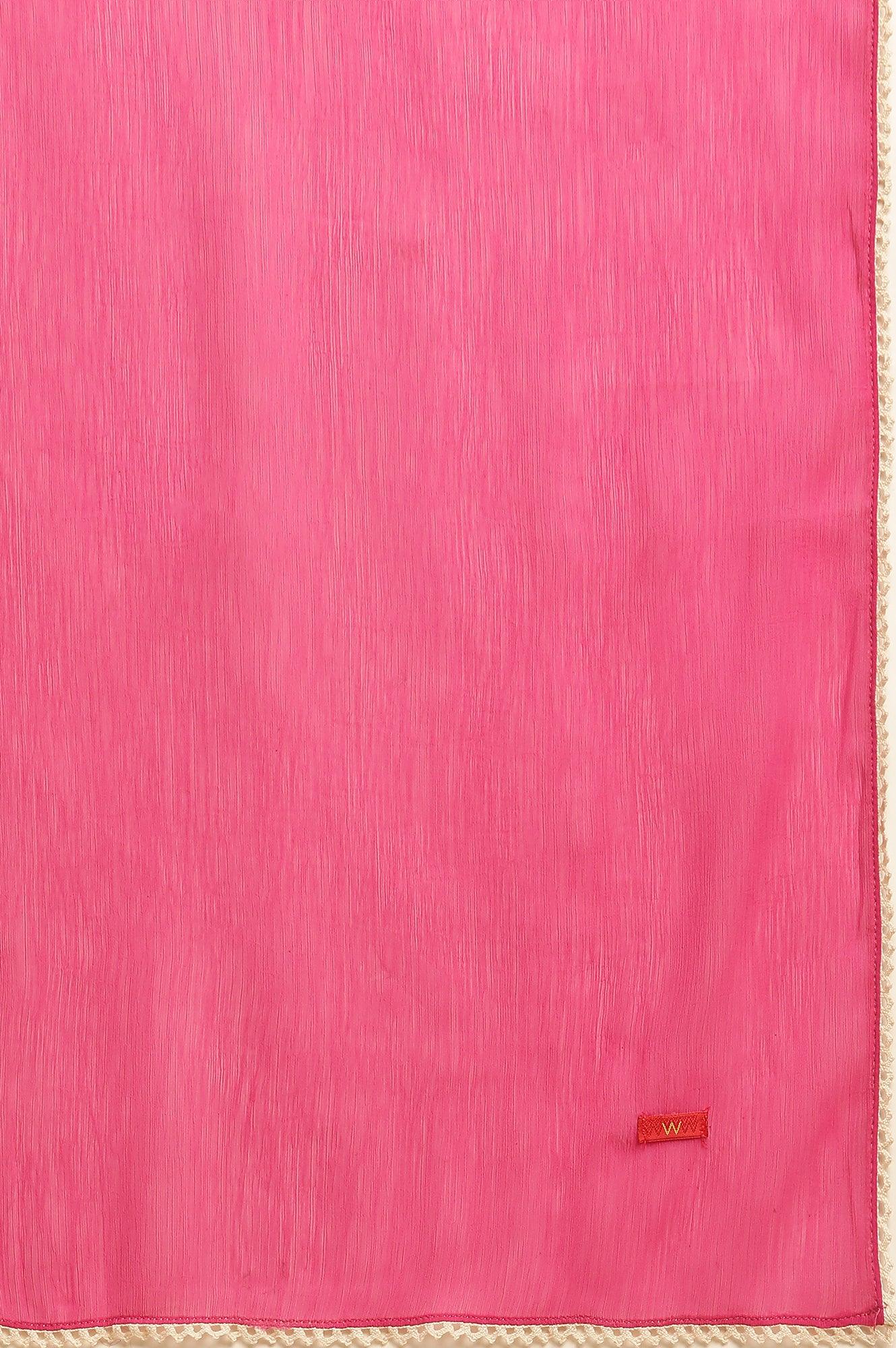 Pink Floral Printed A-Line Kurta, Pants And Dupatta Set - Image 11