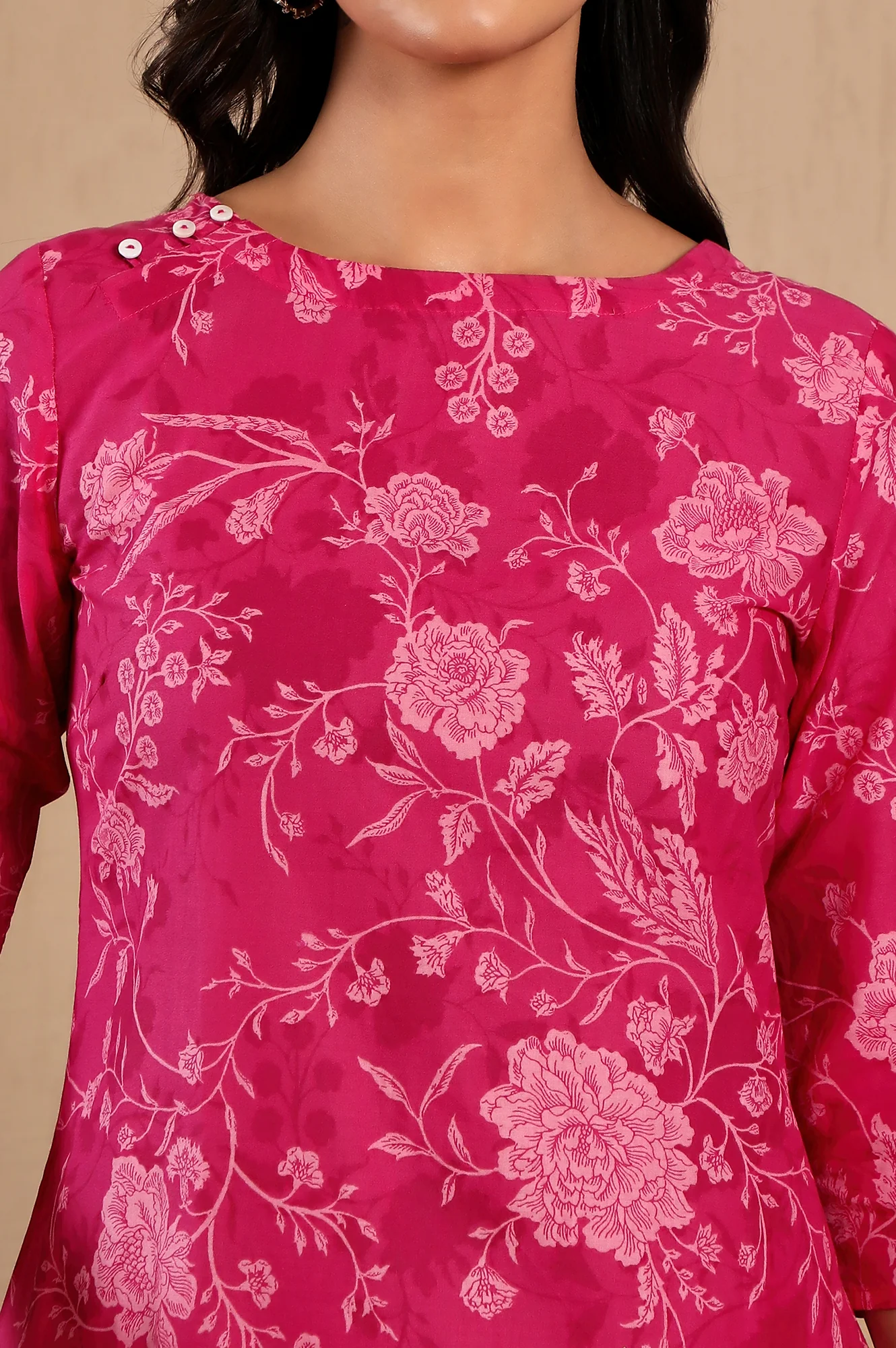 Pink Floral Printed Cotton Kurta and Pants Co-ord Set - Image 4