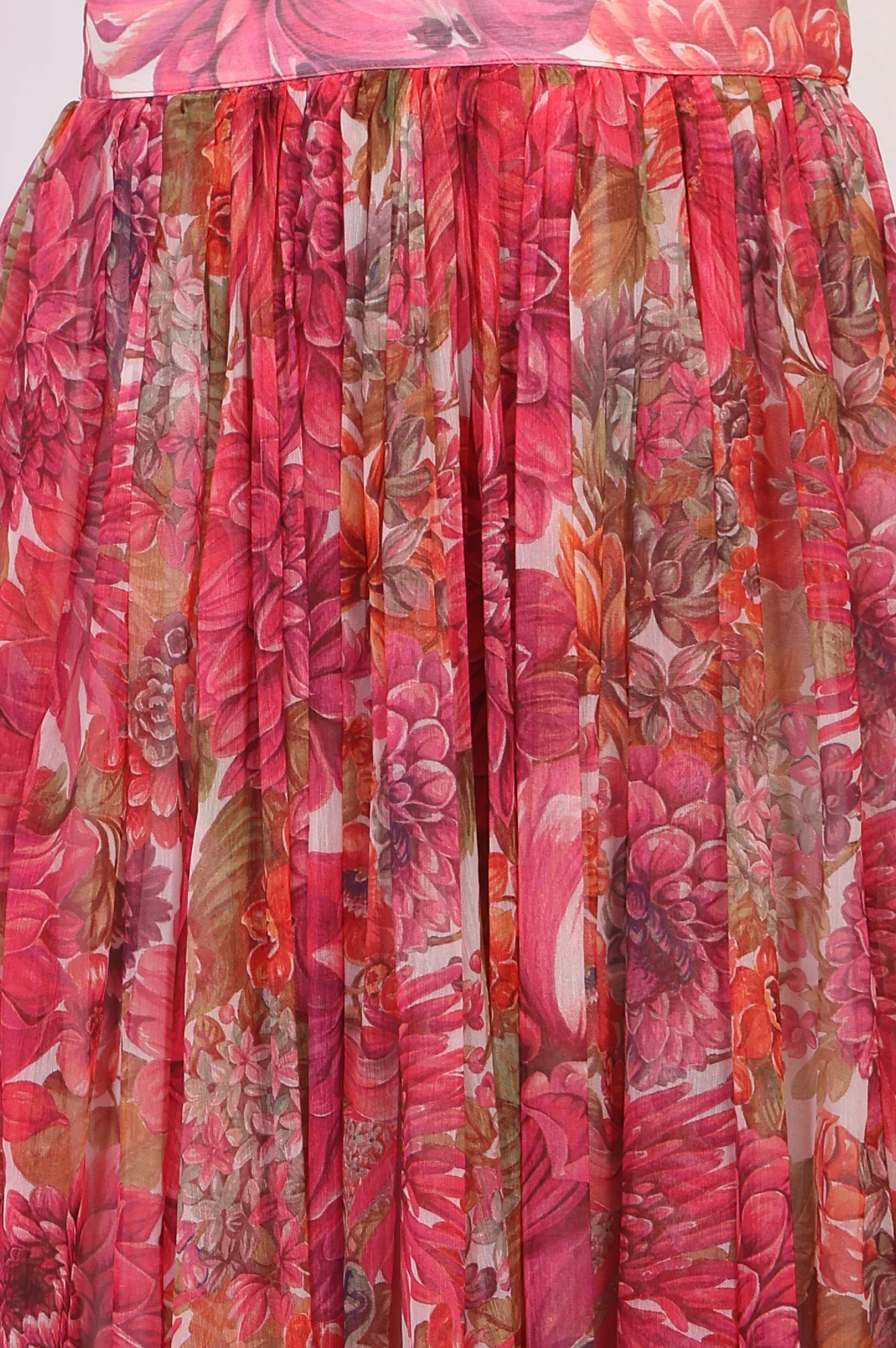 Pink Bold Floral Printed Embellished Georgette Spaghetti Crop Top with Flared Skirt and Dupatta Set - Image 7
