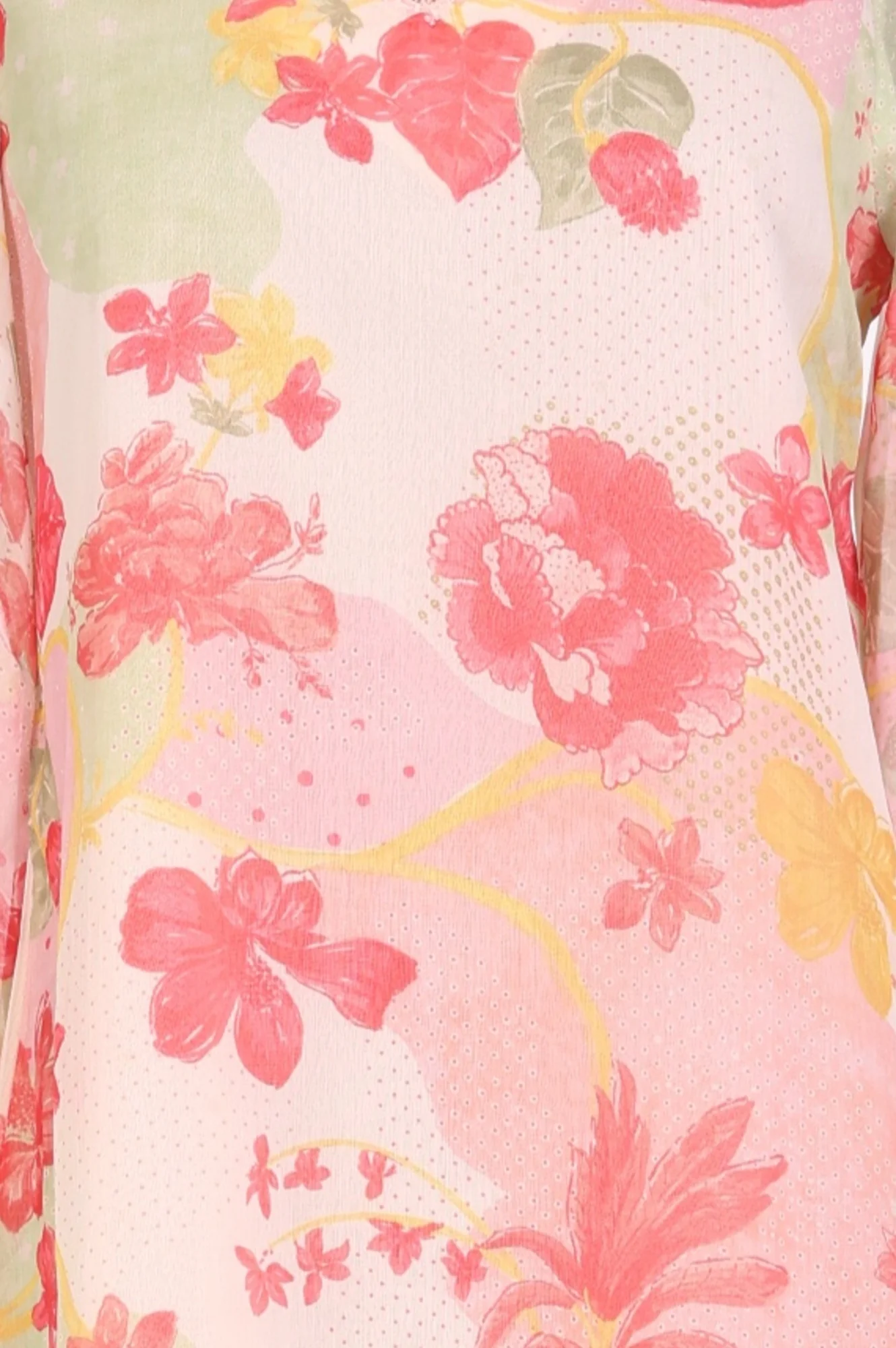 Pink Floral Printed Lace Silver Chiffon Straight Top - Image 3
