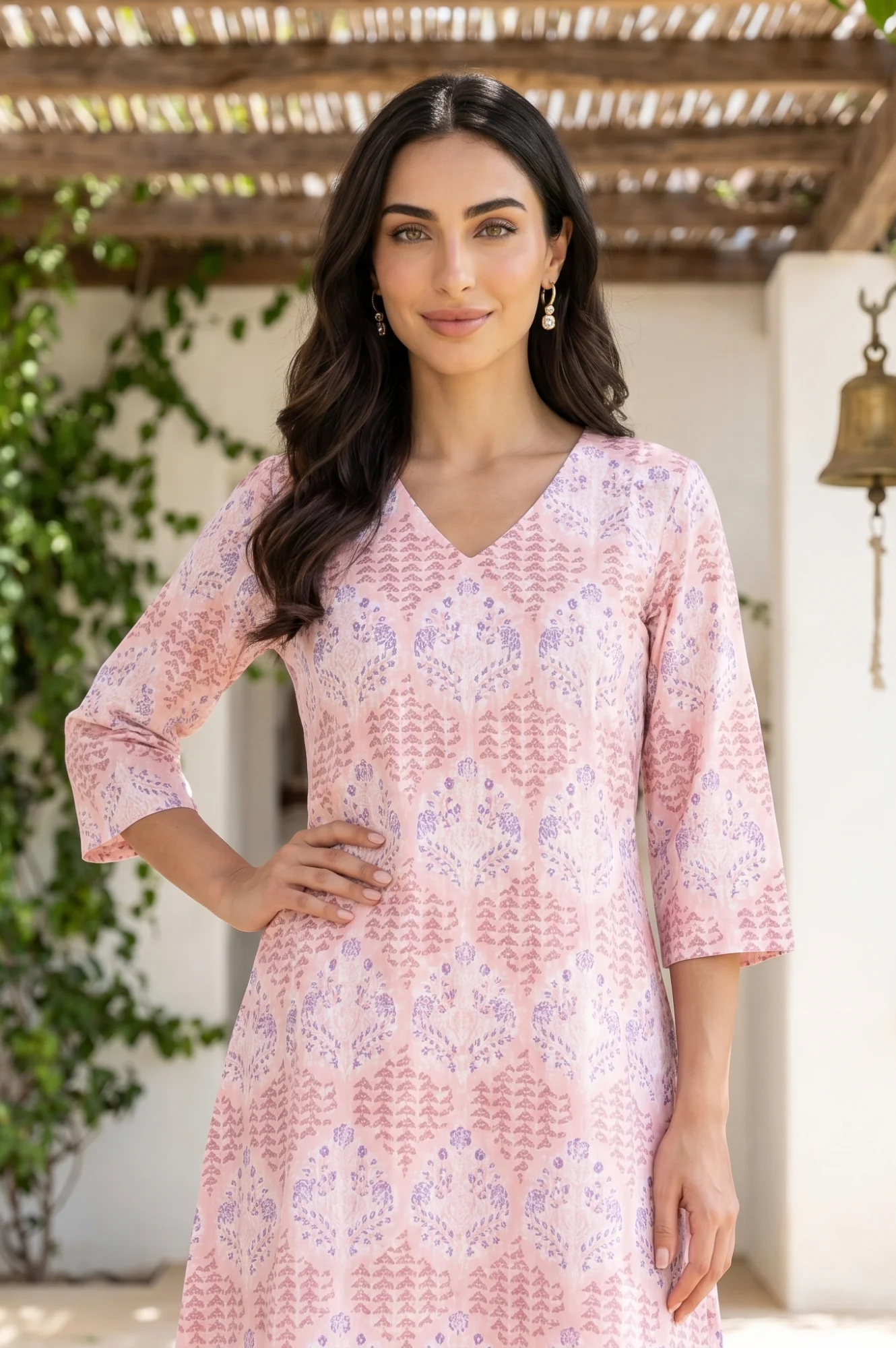 Pink Floral Printed Pure Cotton A-line Kurta with Pants Co-ord Set - Image 2