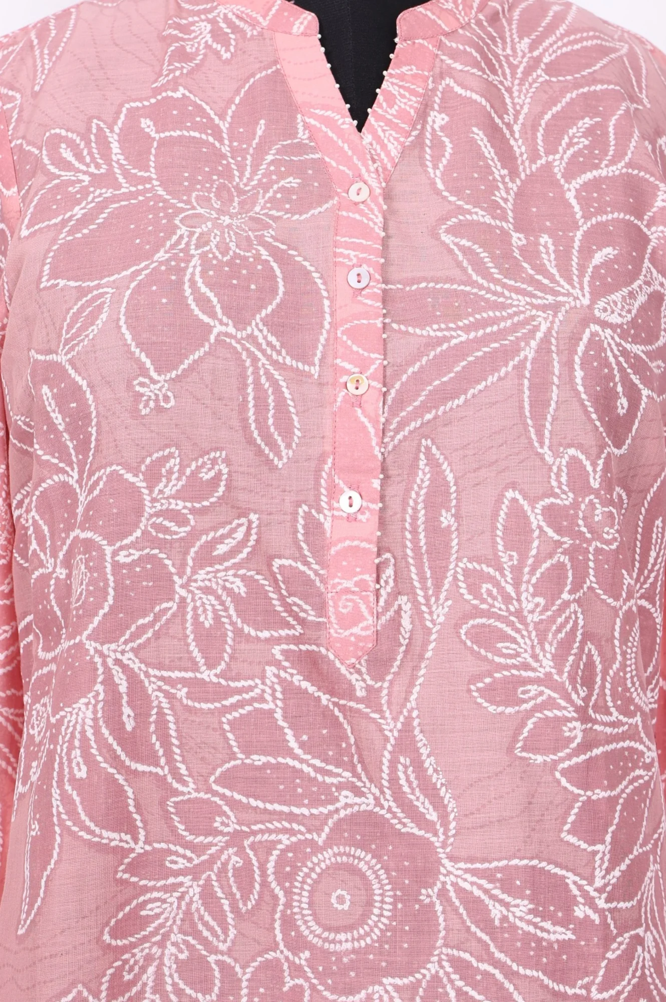 Pink Floral Printed Pure Cotton Straight Top - Image 2