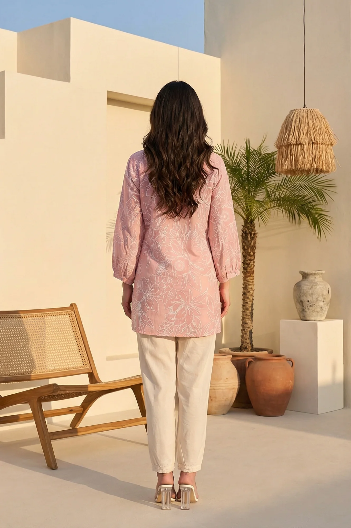Pink Floral Printed Pure Cotton Straight Top - Image 4