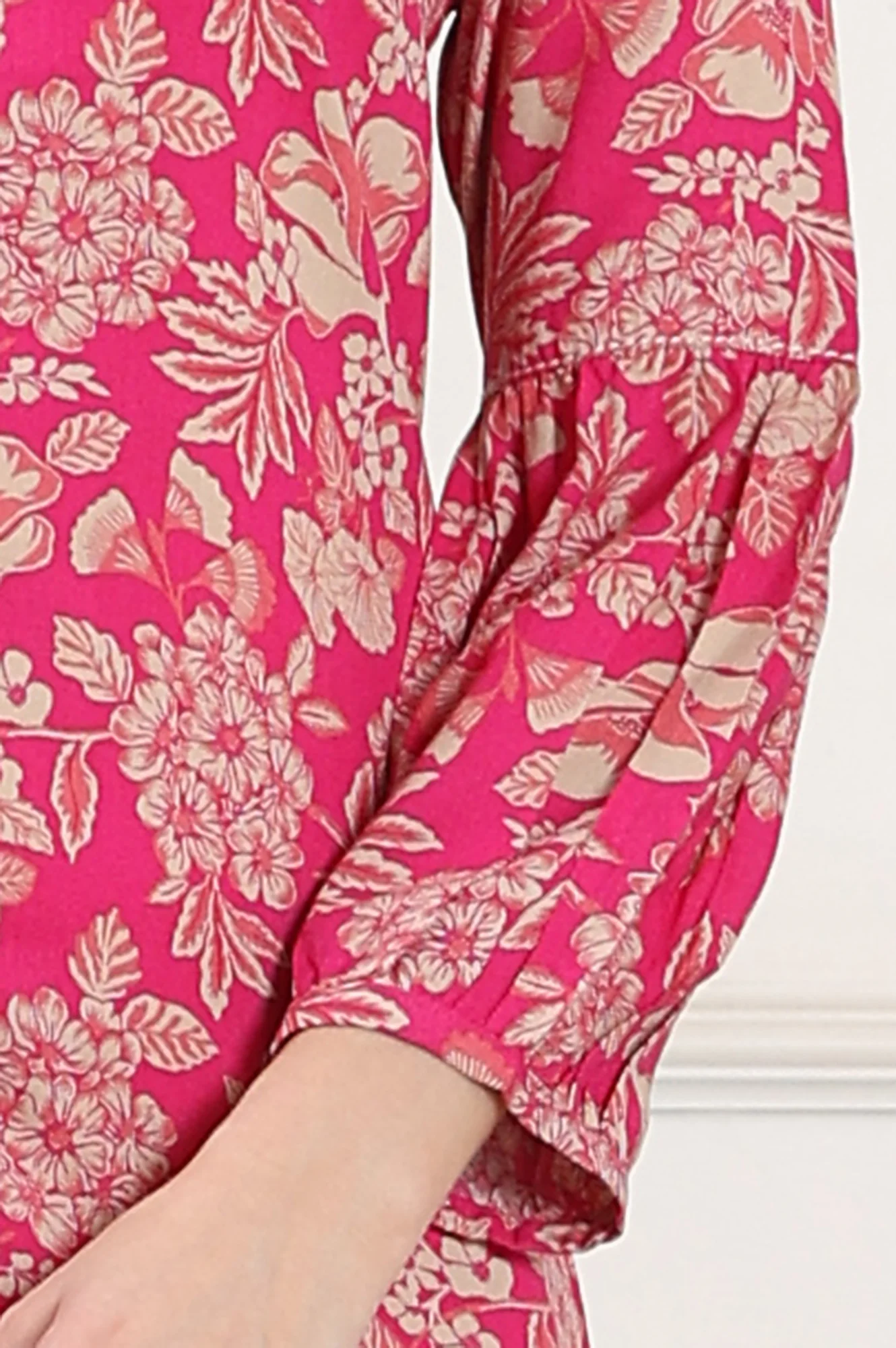 Pink Floral Printed Rayon Button Down Tunic - Image 8