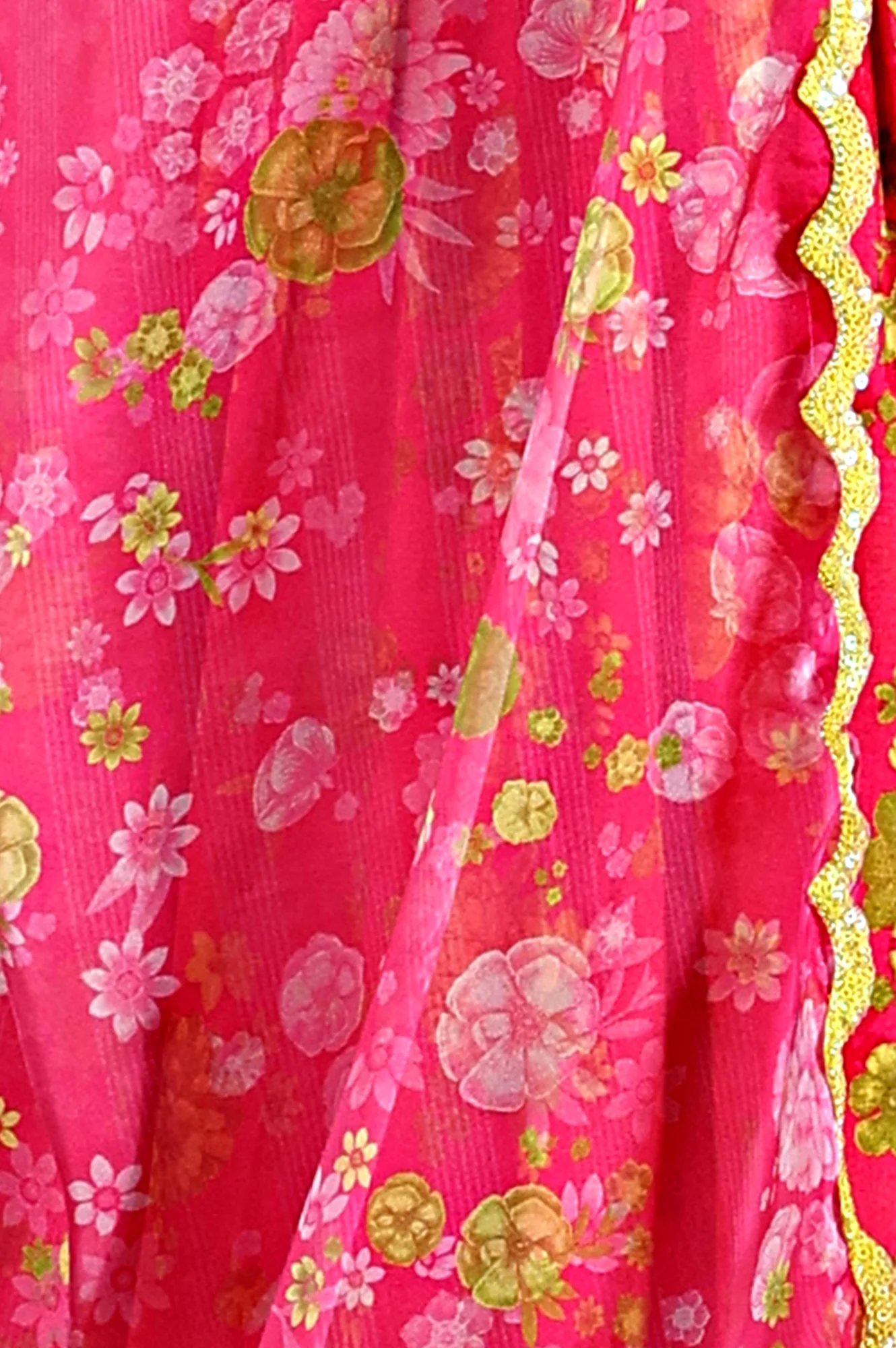 Pink Floral Printed Sleeveless Short Kurta, Sharara And Dupatta Set - Image 9