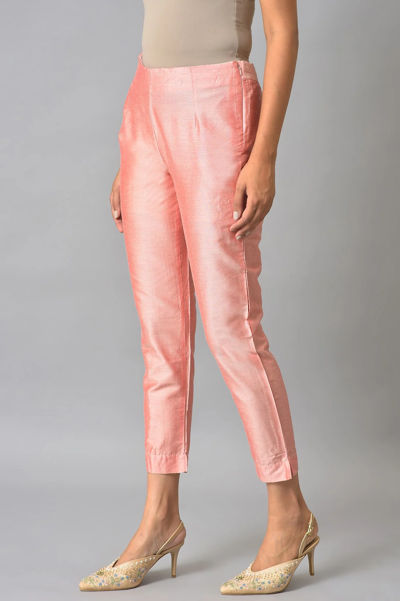 Pink Floral Printed Thread Embroidered Pure Cotton A-Line Kurta and Slim Pant Set - Image 3