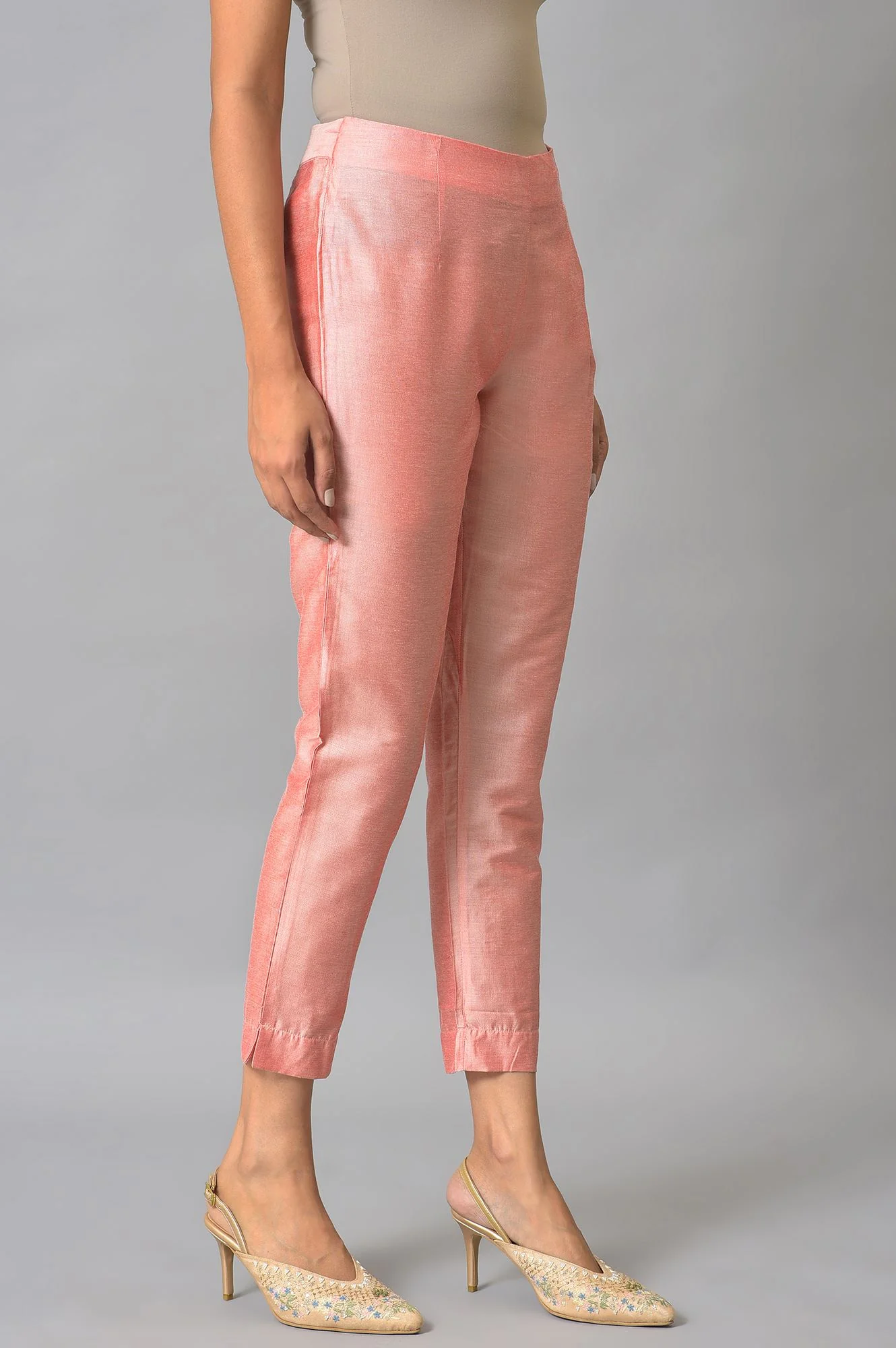 Pink Floral Printed Thread Embroidered Pure Cotton A-Line Kurta and Slim Pant Set - Image 4