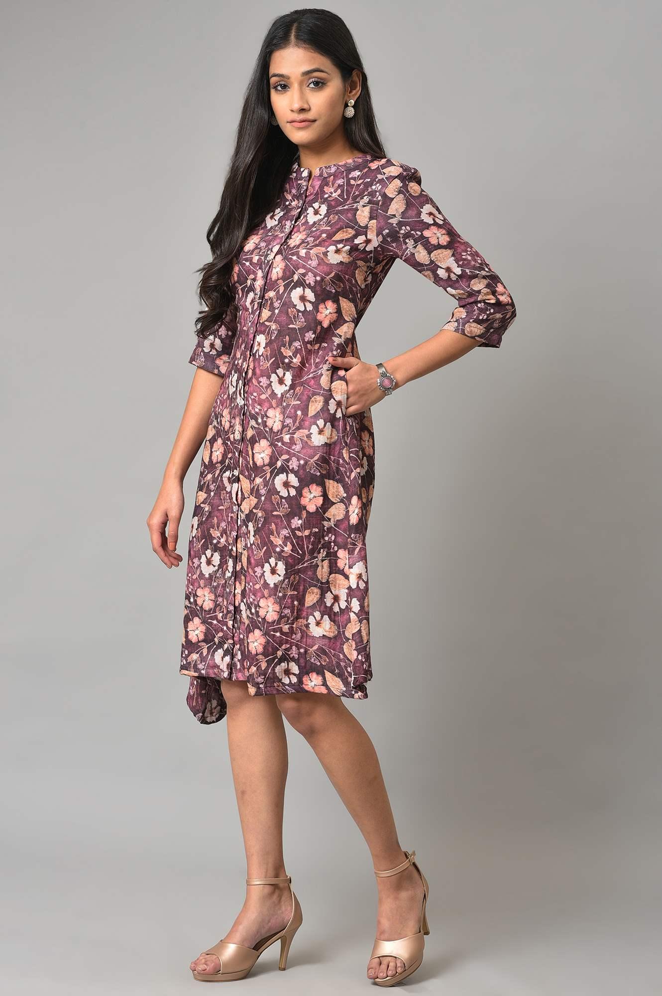 Pink Floral Printed Western Shirt Dress - Image 3
