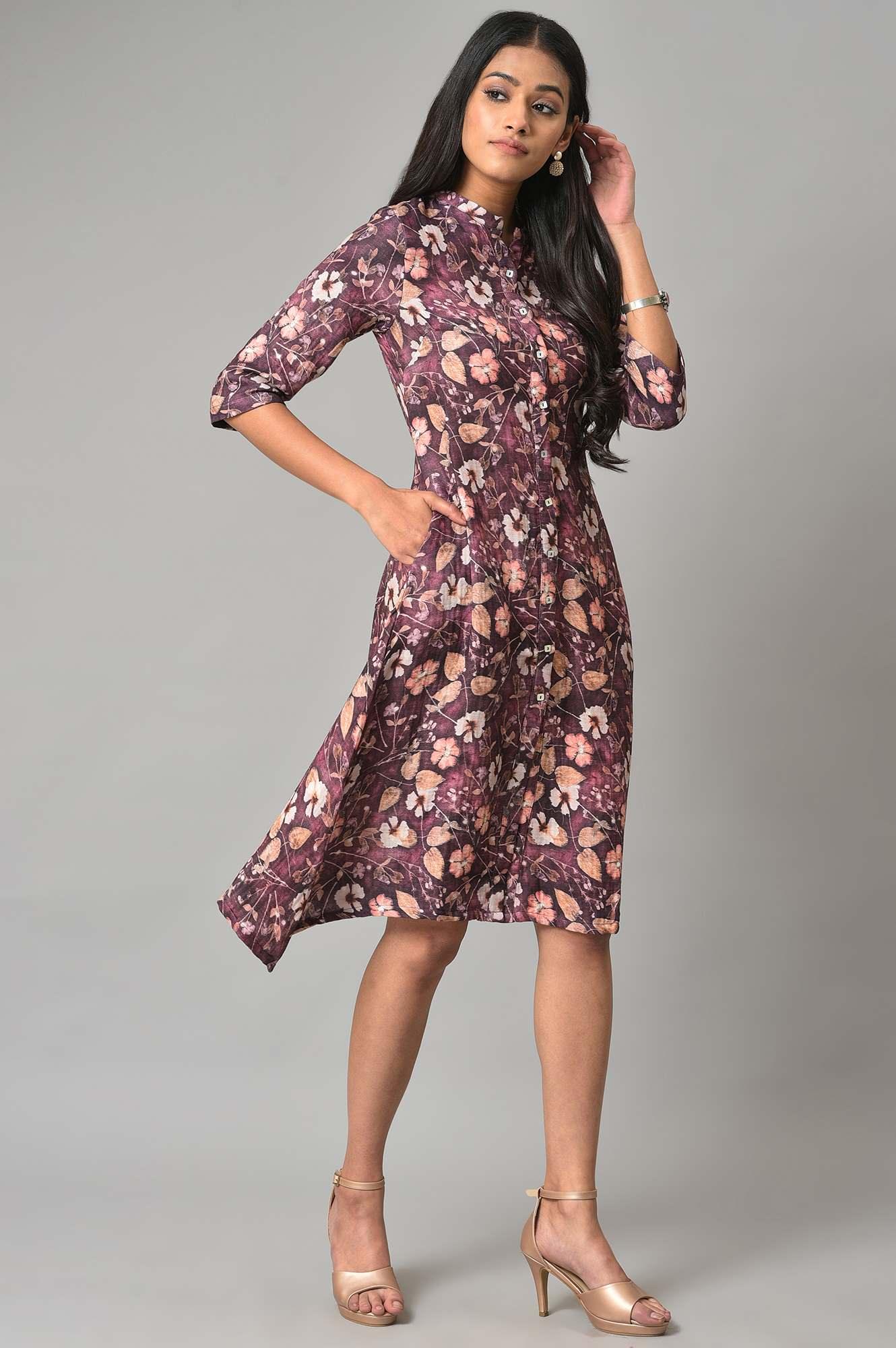 Pink Floral Printed Western Shirt Dress - Image 4