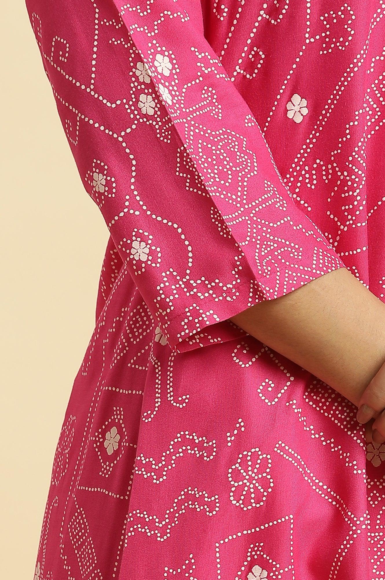 Pink Geometric Printed A-Line Kurta - Image 7
