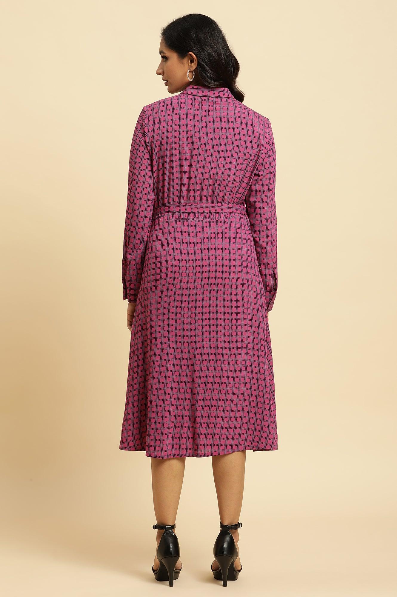 Pink Geometric Printed Mock Wrap Dress - Image 4