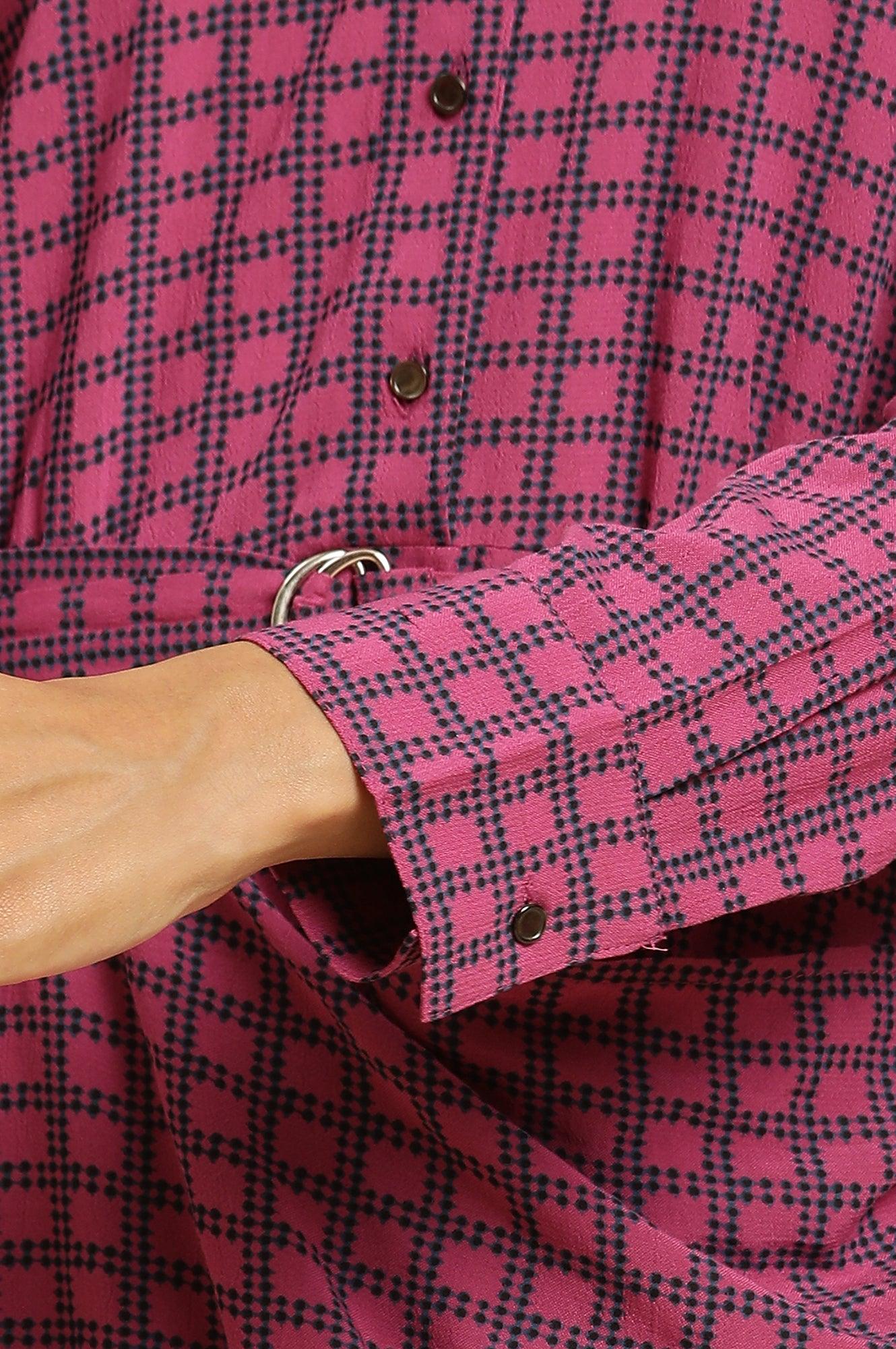 Pink Geometric Printed Mock Wrap Dress - Image 7