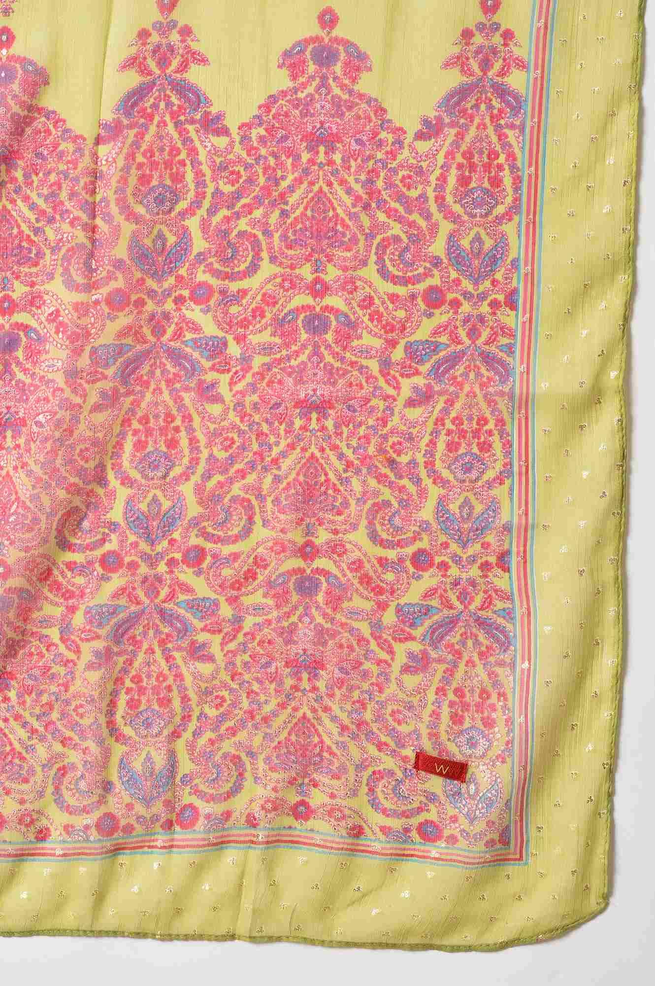 Pink Glitter Printed Kurta, Culottes and Green Dupatta Set - Image 8