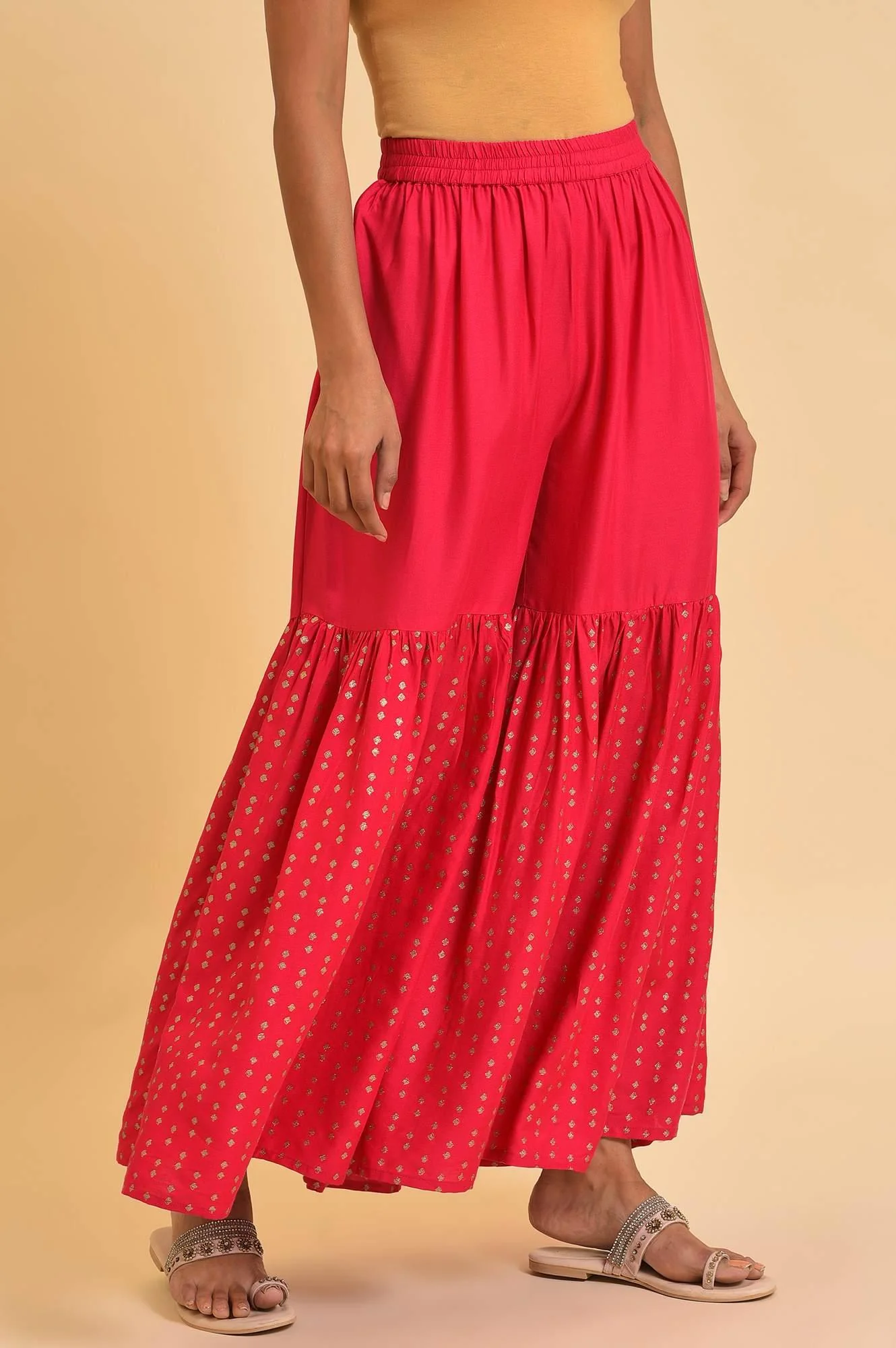 Pink Glitter Printed Sharara Pants - Image 4
