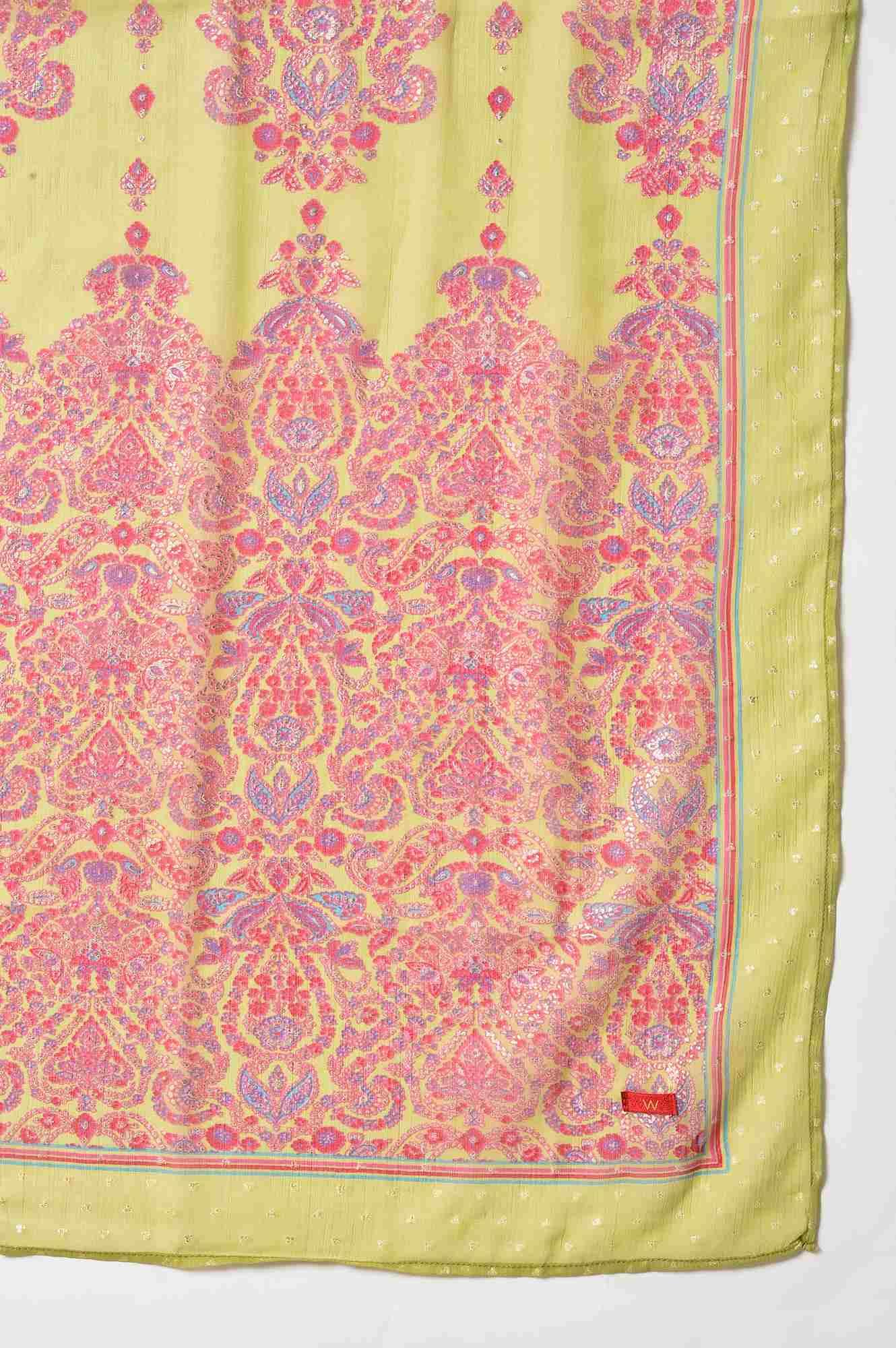 Pink Gold Glitter Printed kurta With Tights And Green Printed Dupatta - Image 8