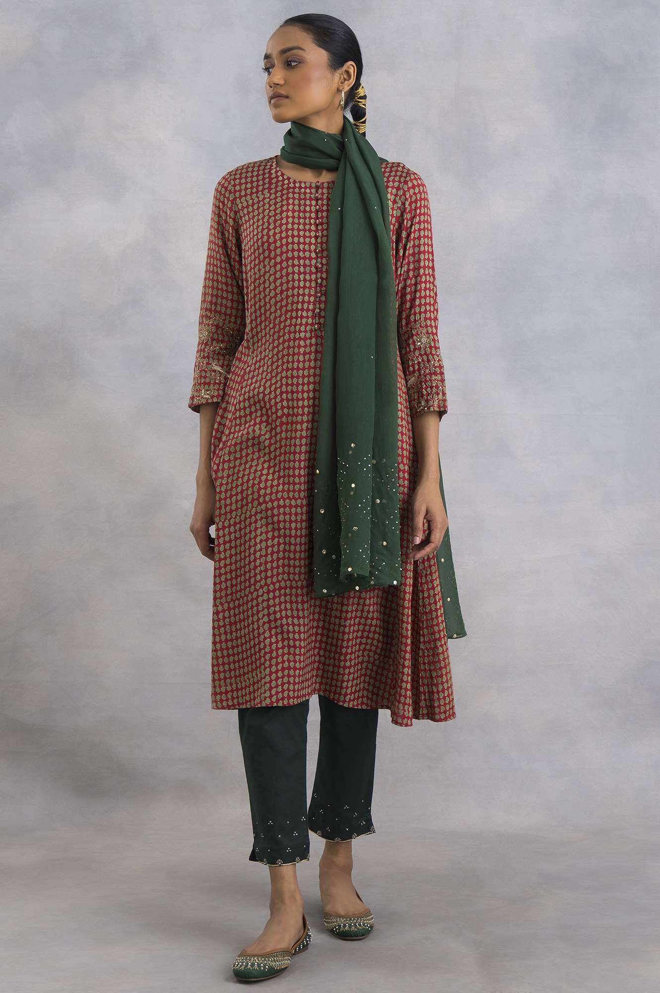Pink Hand Block Print Flared kurta - Image 6