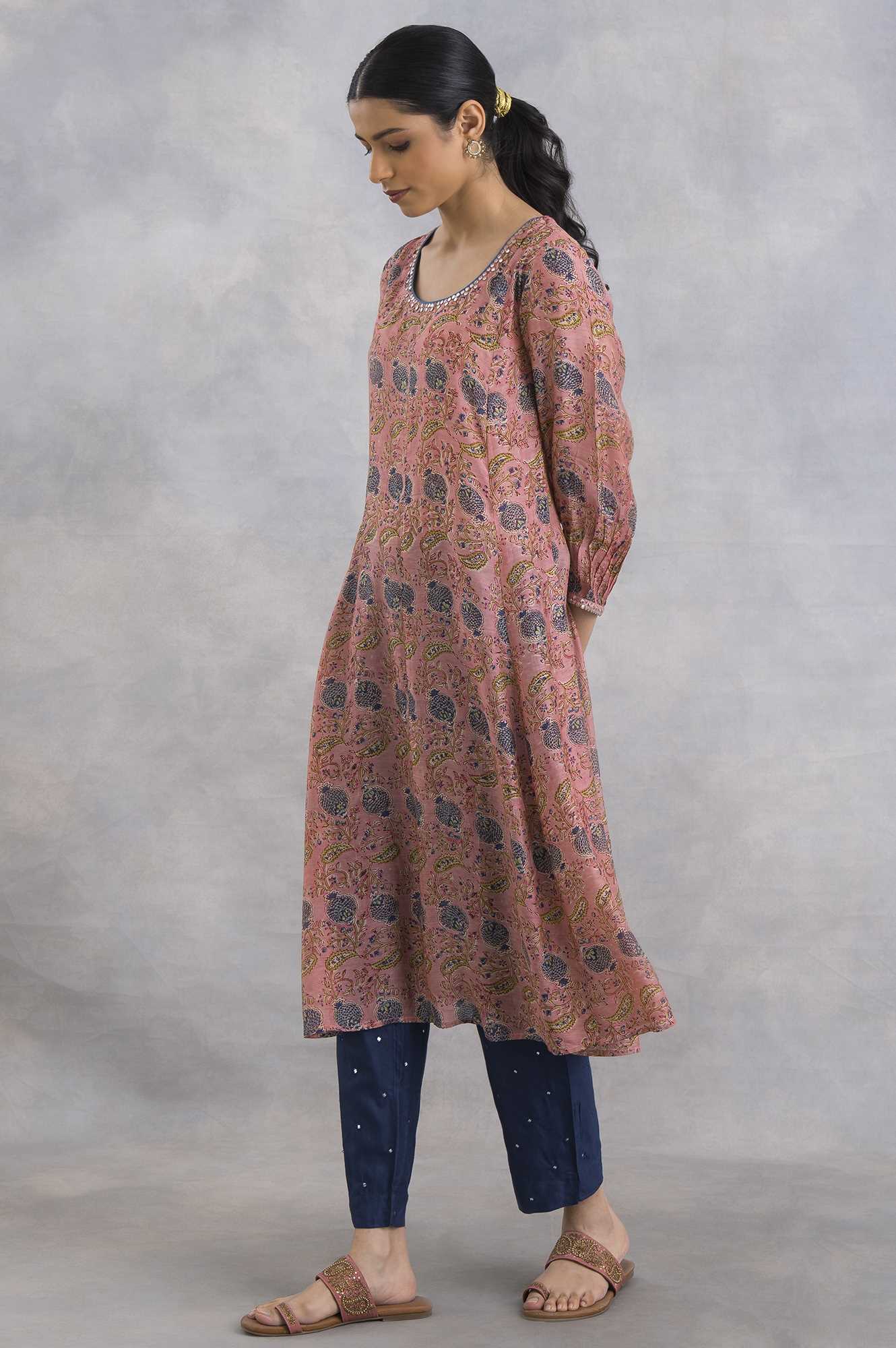 Pink Hand Block Print kurta In Lyocell - Image 3