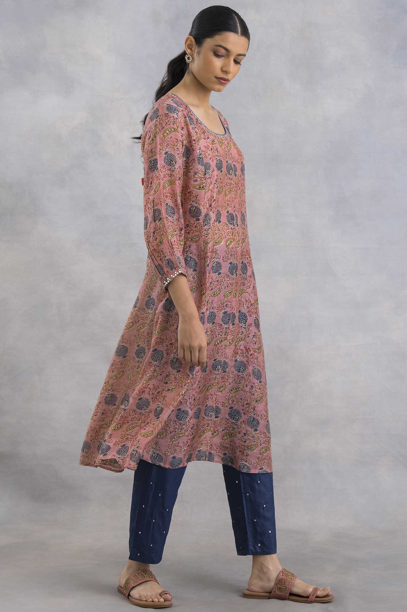 Pink Hand Block Print kurta In Lyocell - Image 4
