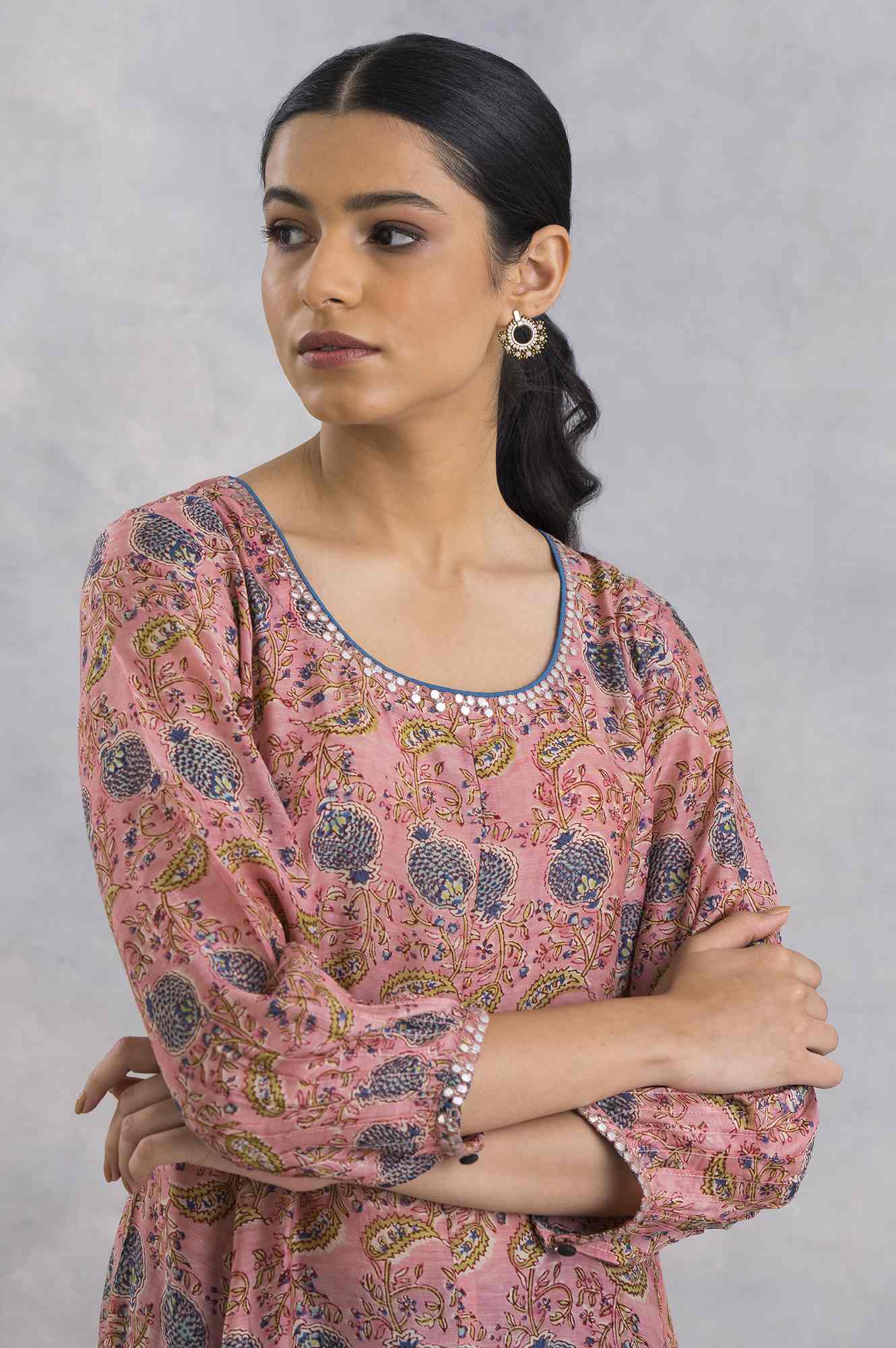 Pink Hand Block Print kurta In Lyocell - Image 5