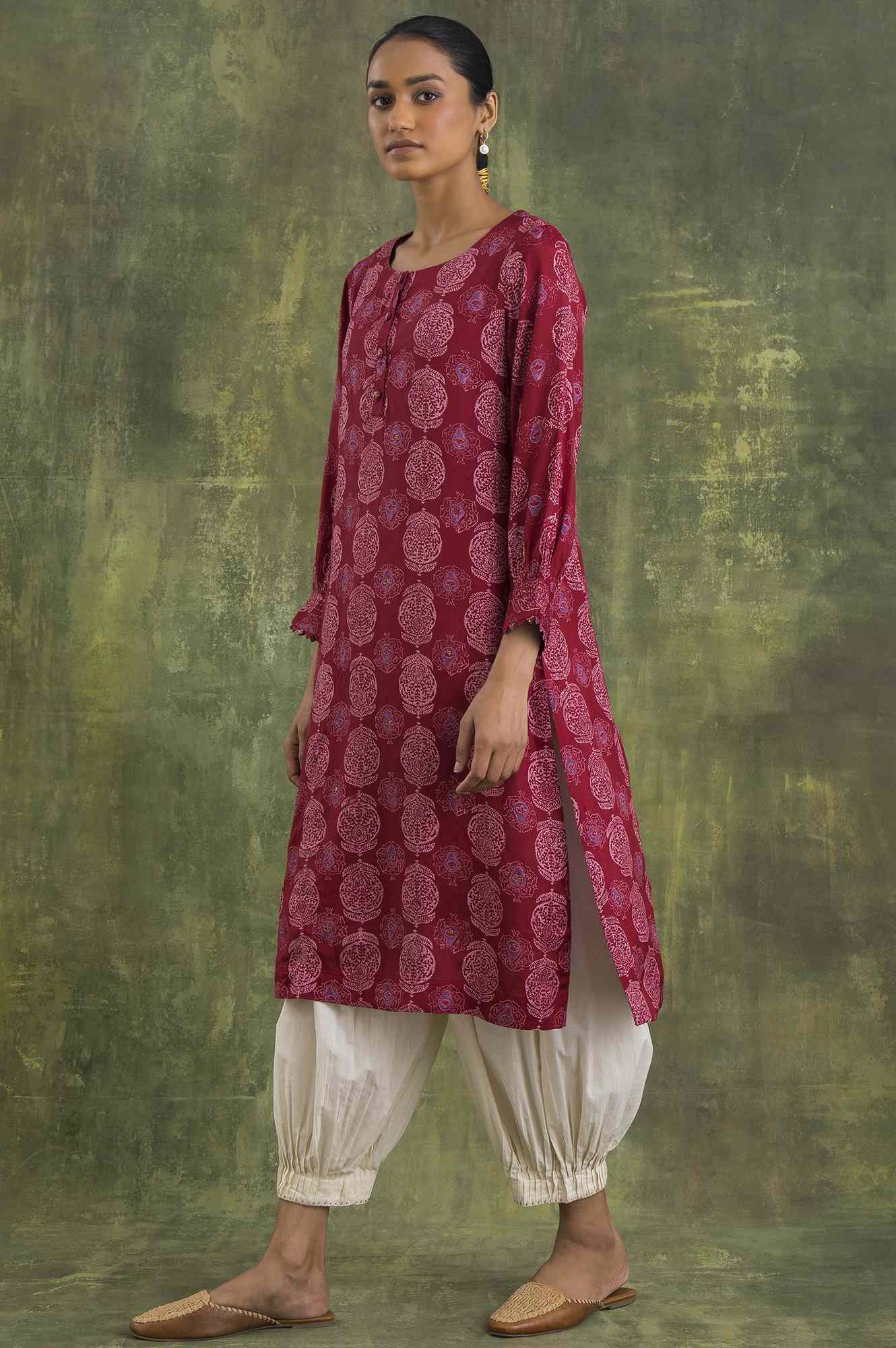 Pink Hand Block Print Straight kurta - Image 3