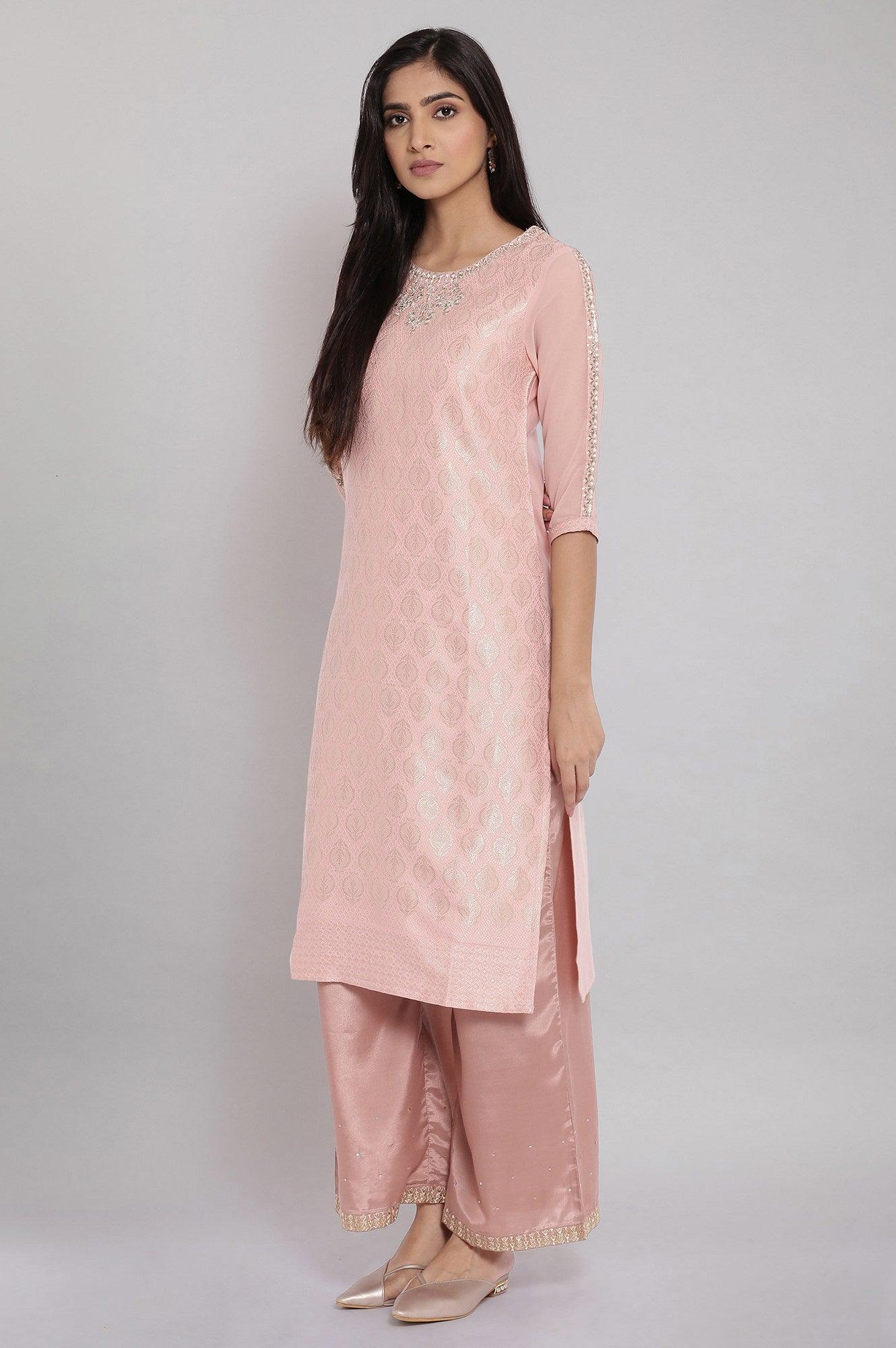 Pink Jacqurd Embroidered kurta - Image 3