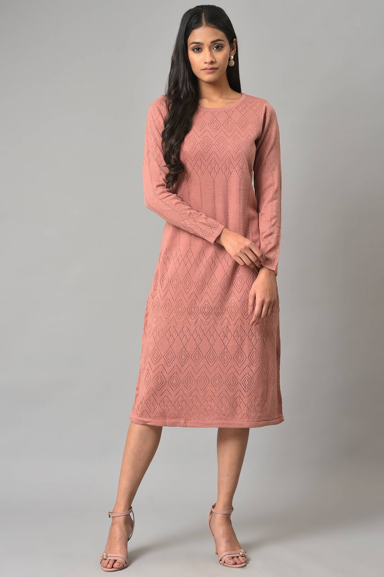 Pink Knitted Western Winter Dress - Image 6