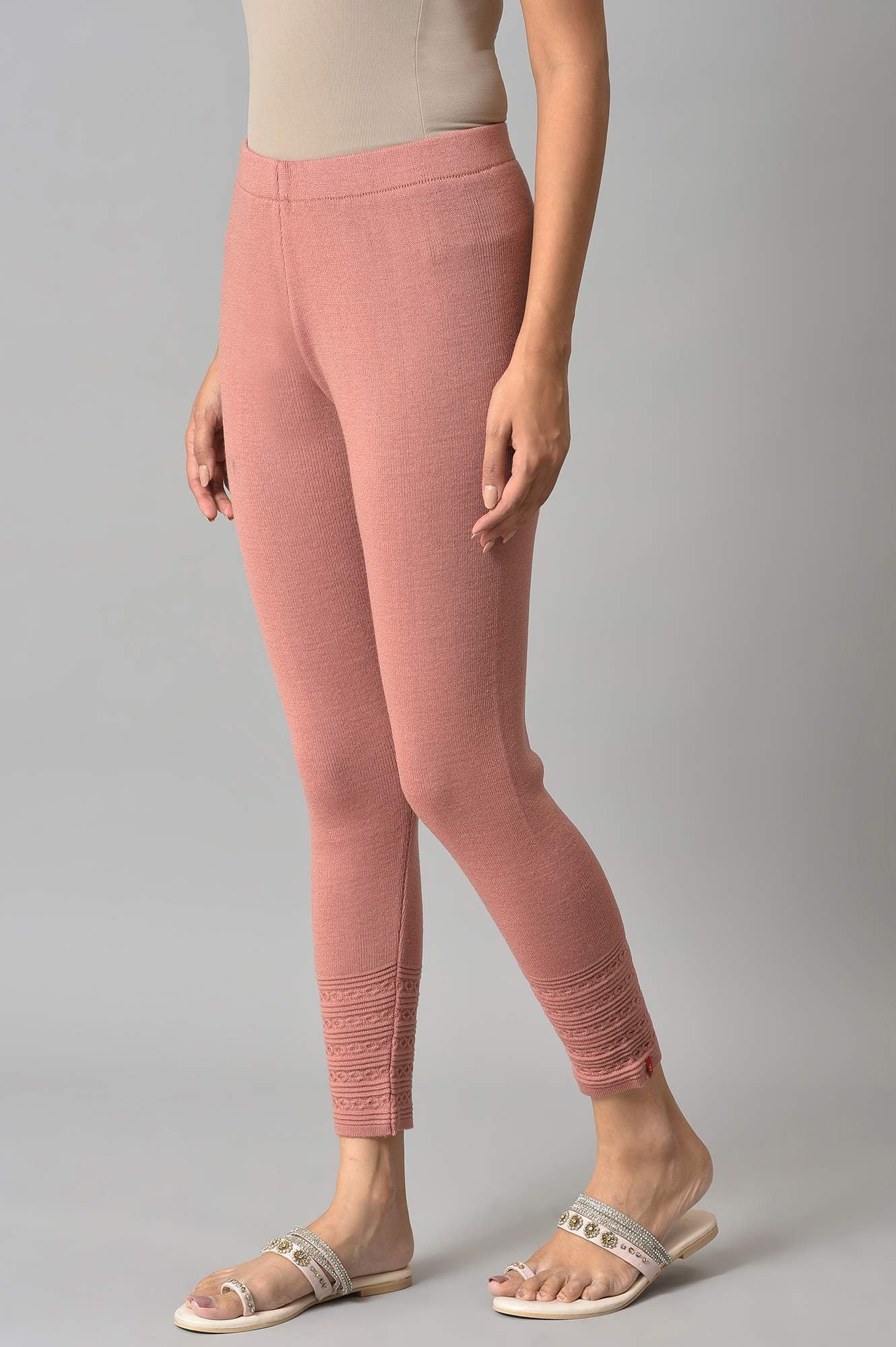 Pink Knitted Winter Tights With Pintucks - Image 3