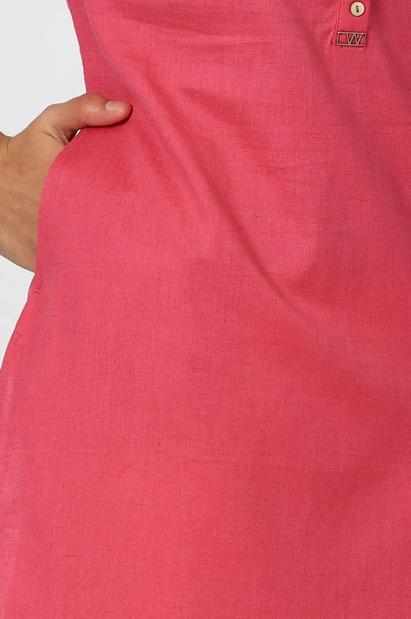 Pink Mandarin Collar Cotton Blend Straight Kurta With W  Branding - Image 7