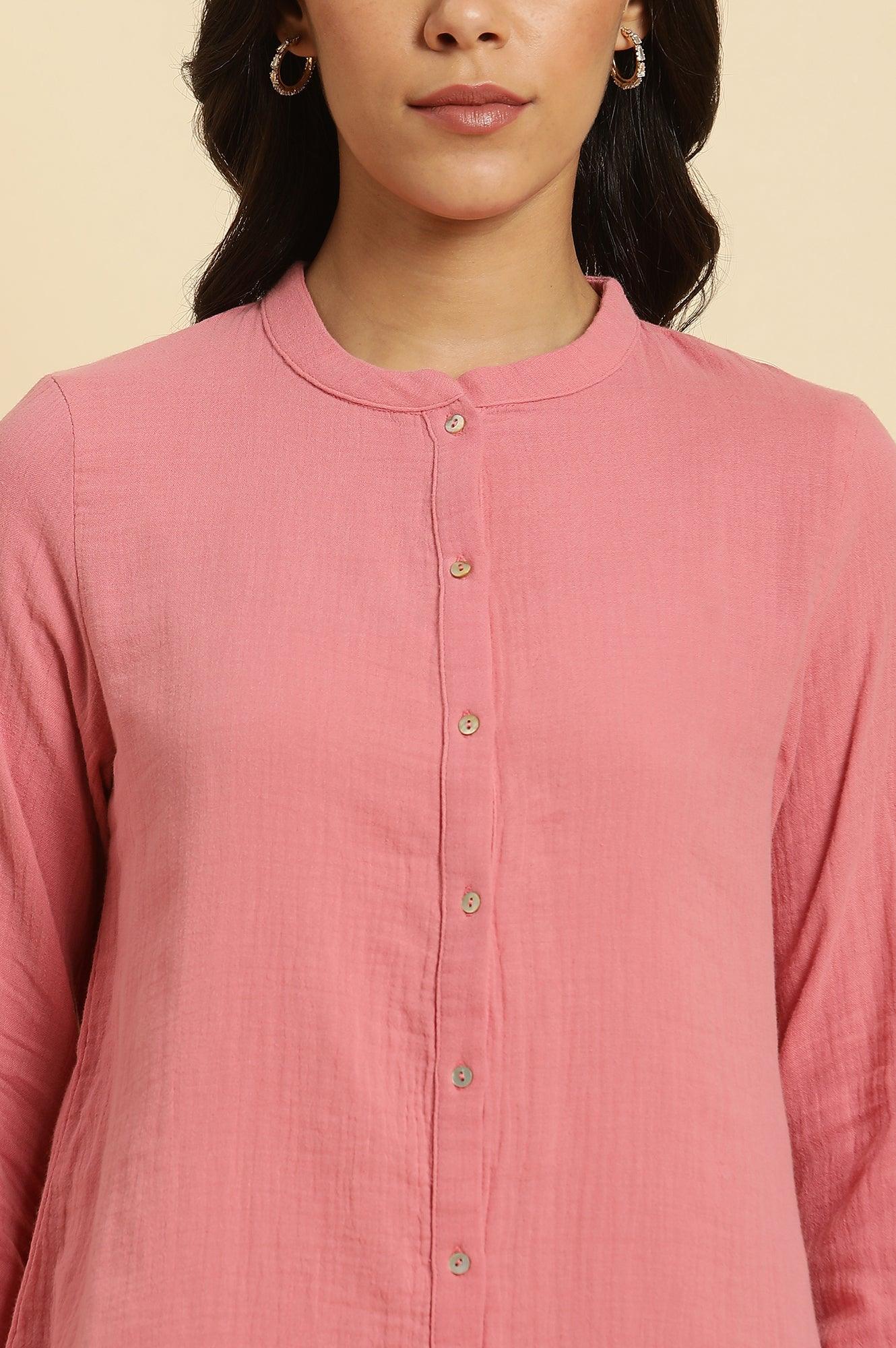 Pink Mandarin Collar Western Straight Top - Image 6