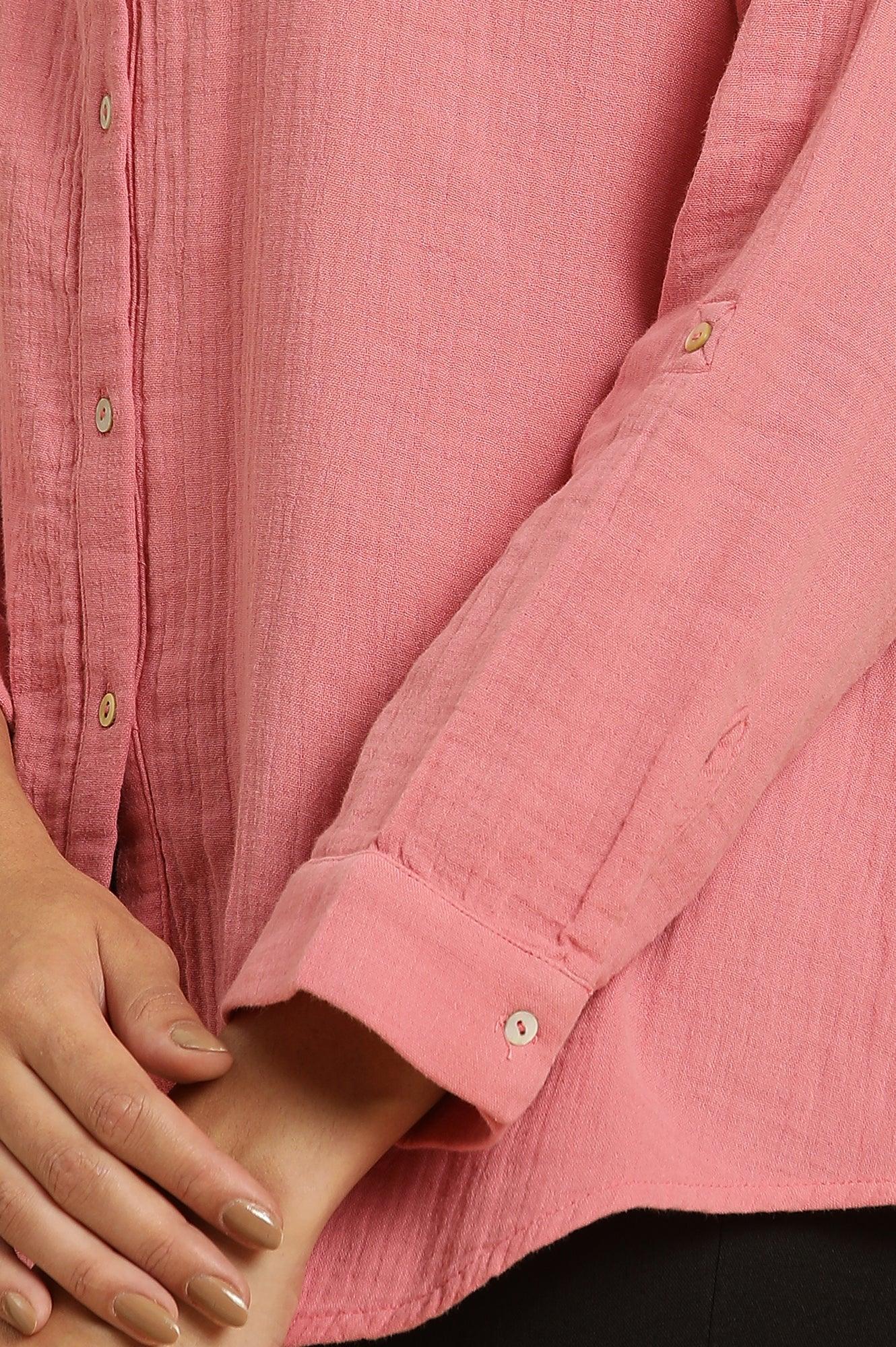 Pink Mandarin Collar Western Straight Top - Image 7