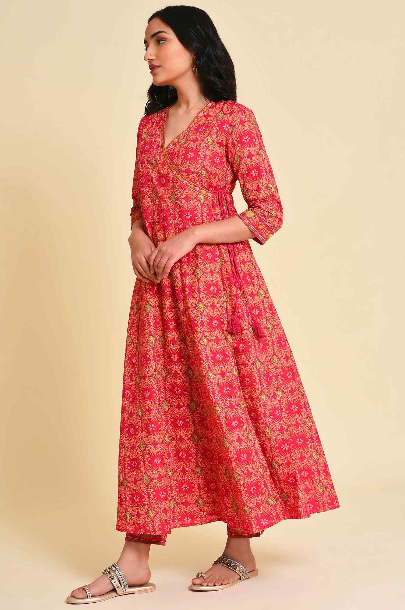 Pink Multicolor Printed Angrakha kurta Set - Image 3