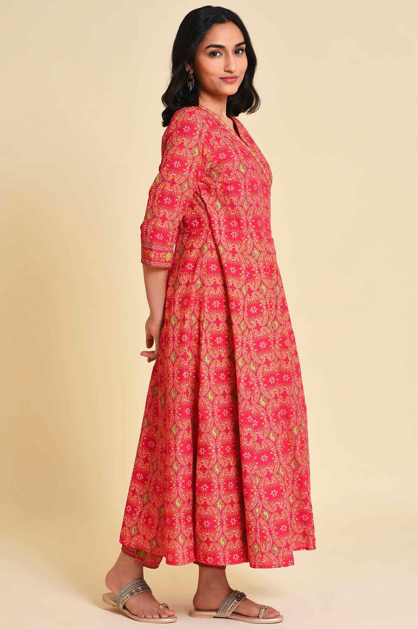 Pink Multicolor Printed Angrakha kurta Set - Image 4