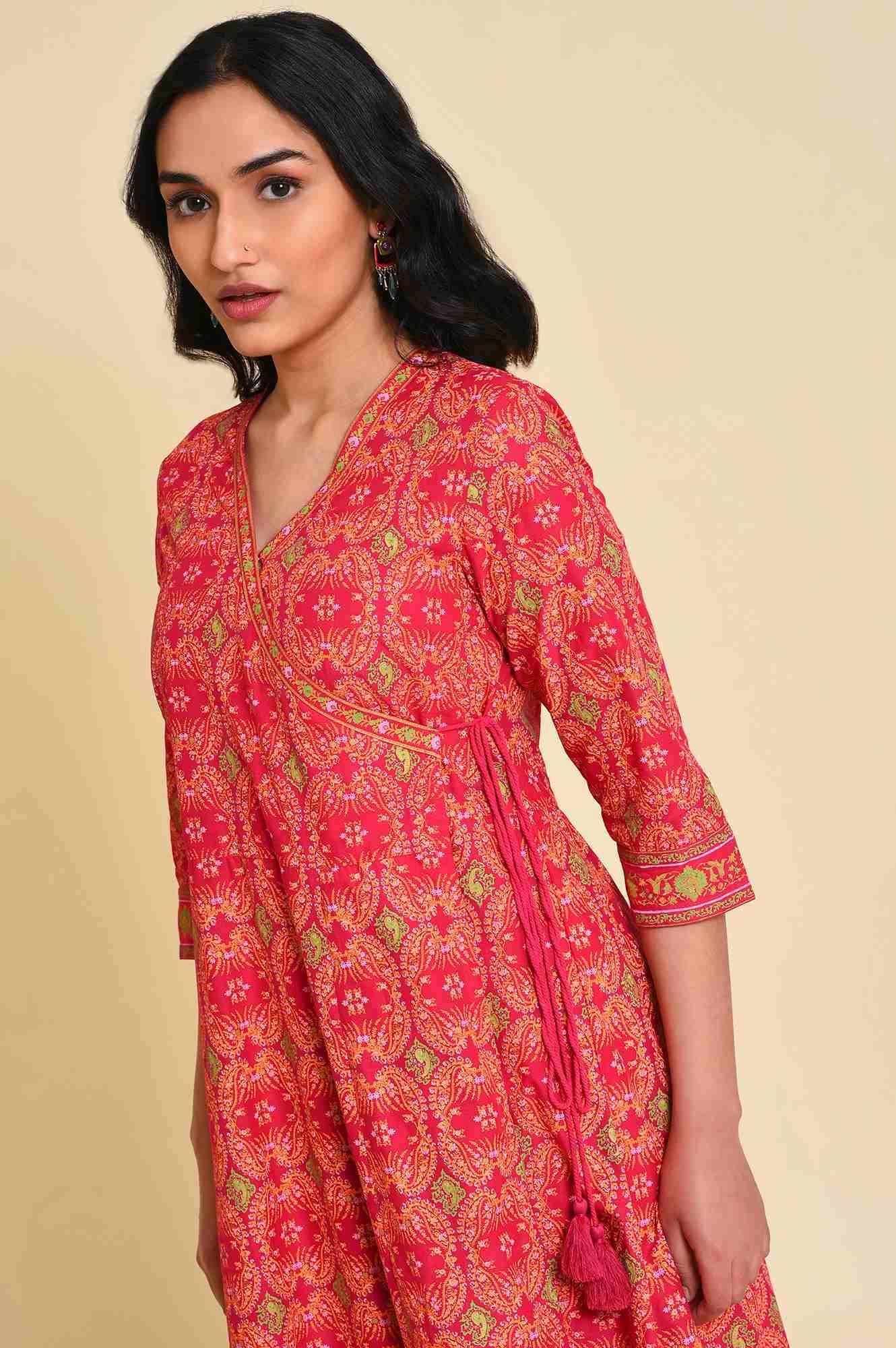 Pink Multicolor Printed Angrakha kurta Set - Image 5
