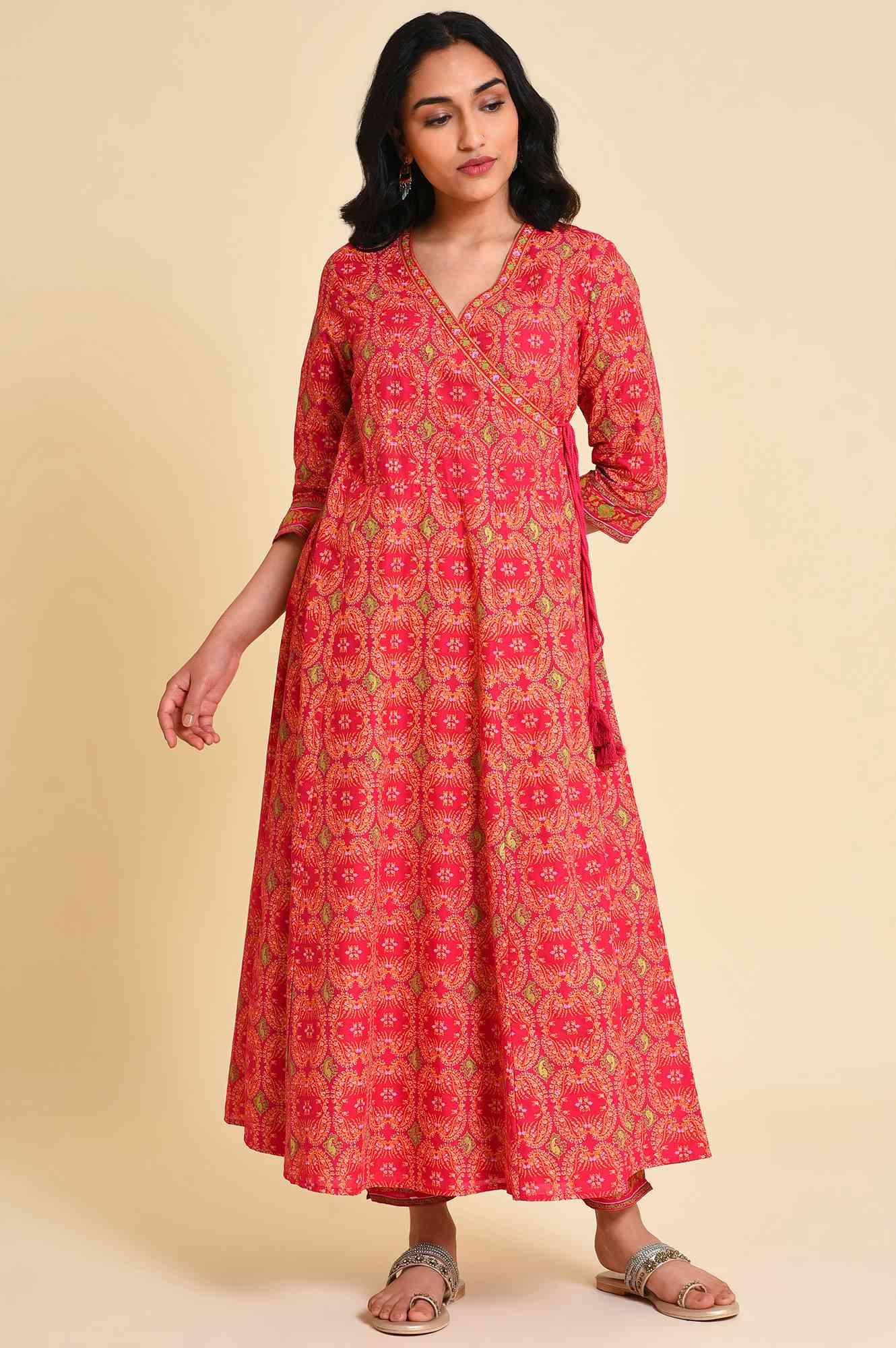 Pink Multicolor Printed Angrakha kurta Set - Image 9