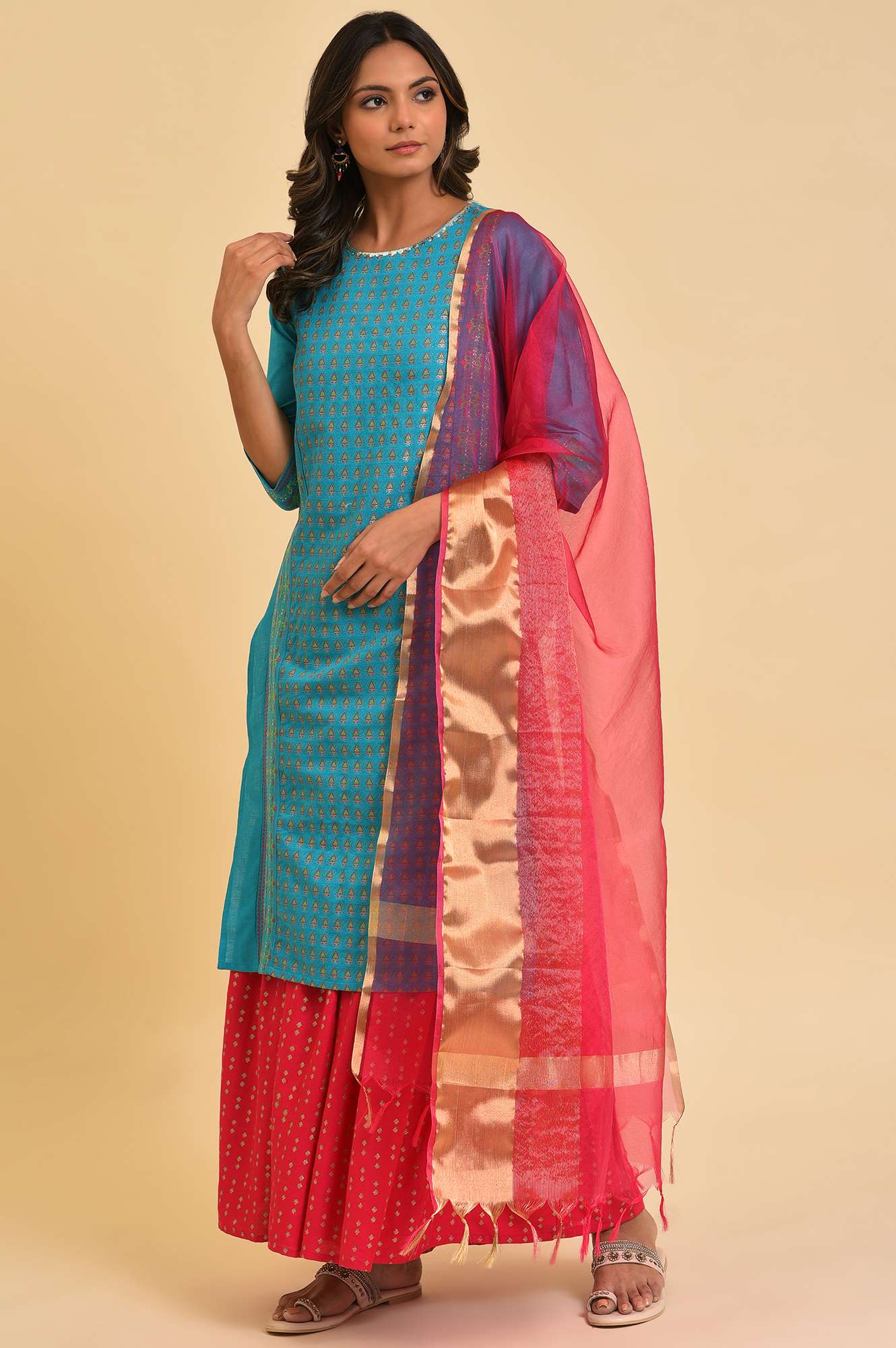 Pink Organza Festive Dupatta - Image 2