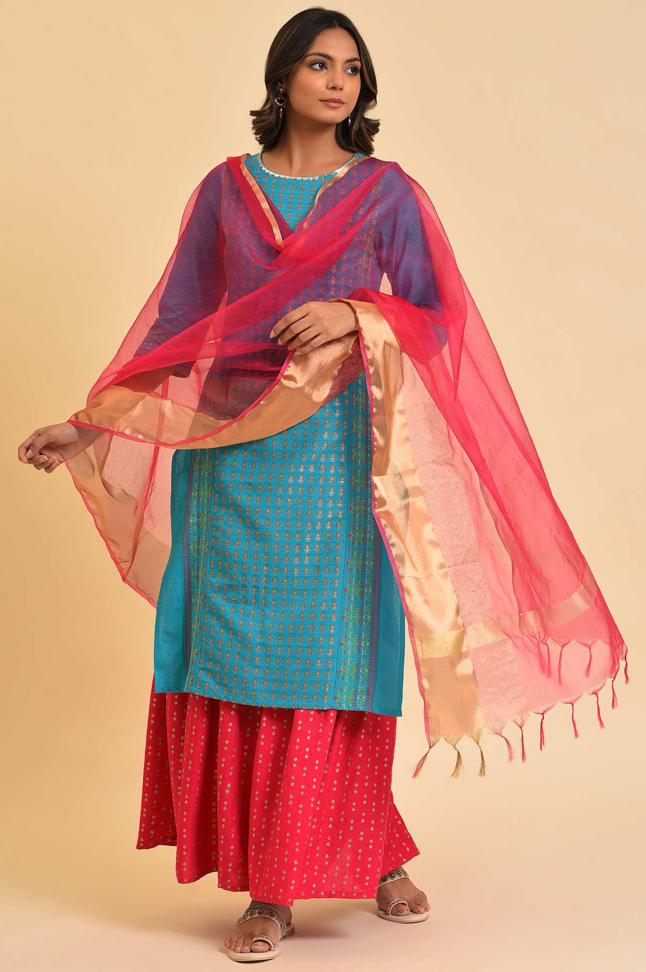 Pink Organza Festive Dupatta - Image 3