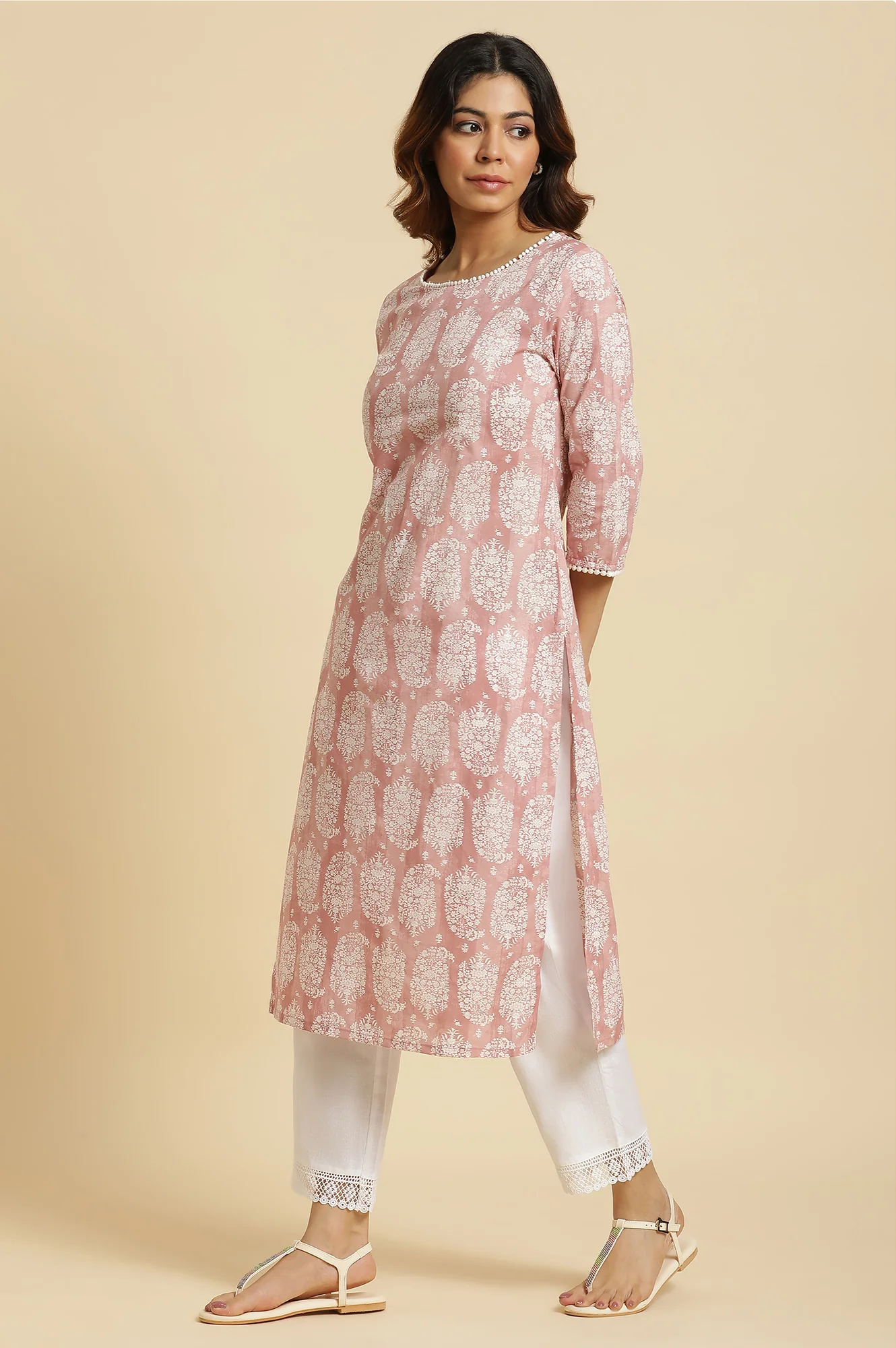 Pink Paisley Printed Cotton Kurta - Image 3