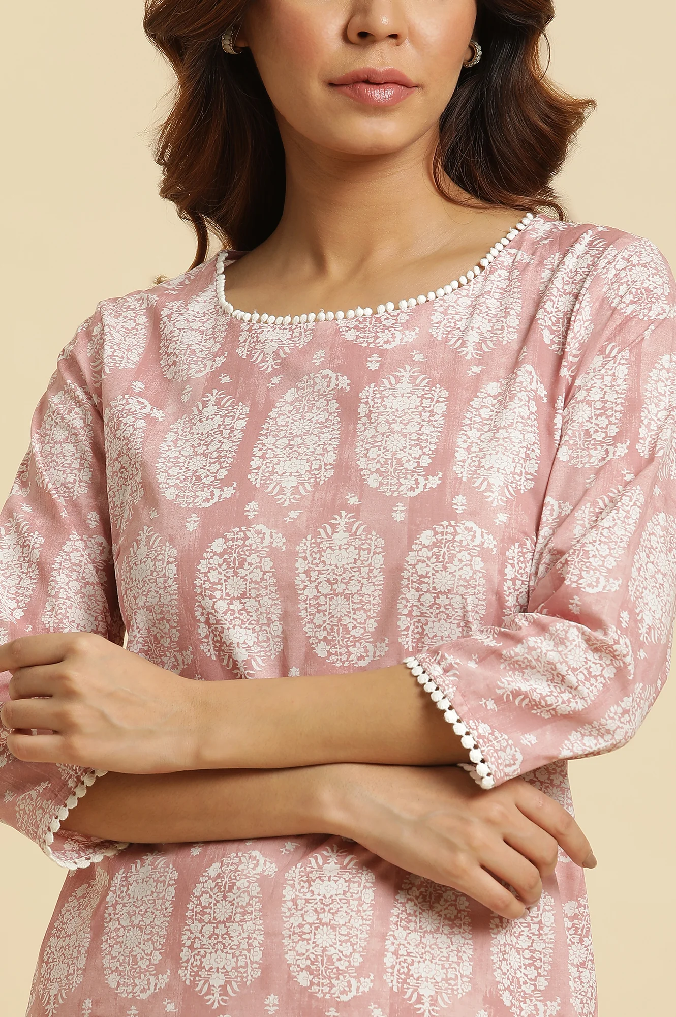 Pink Paisley Printed Cotton Kurta - Image 6