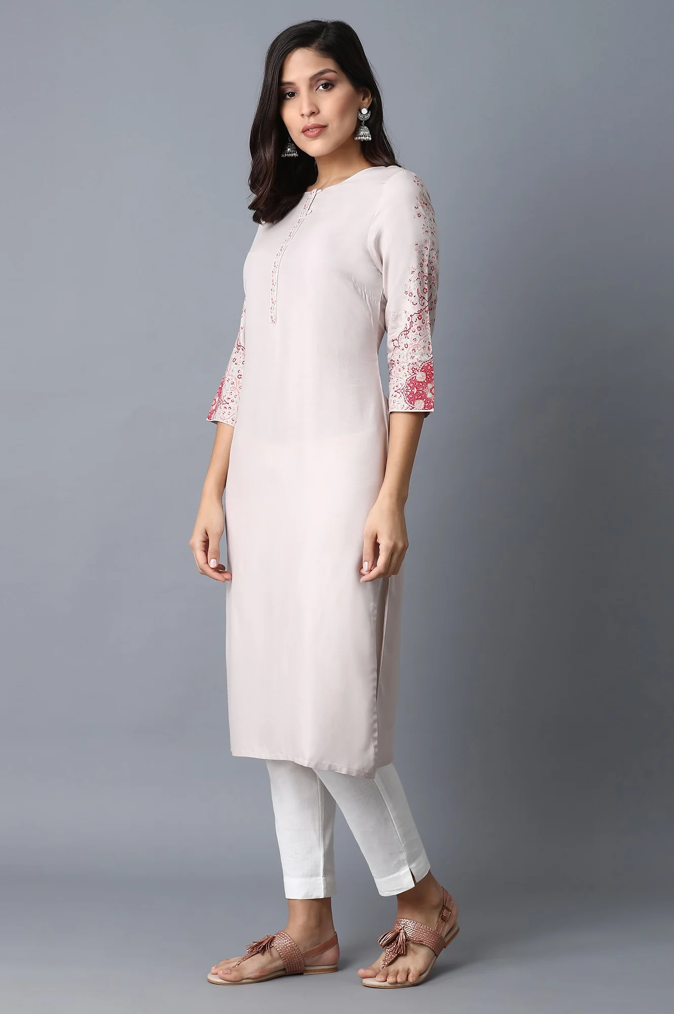 Pink Paisley Straight Rayon Kurta - Image 3