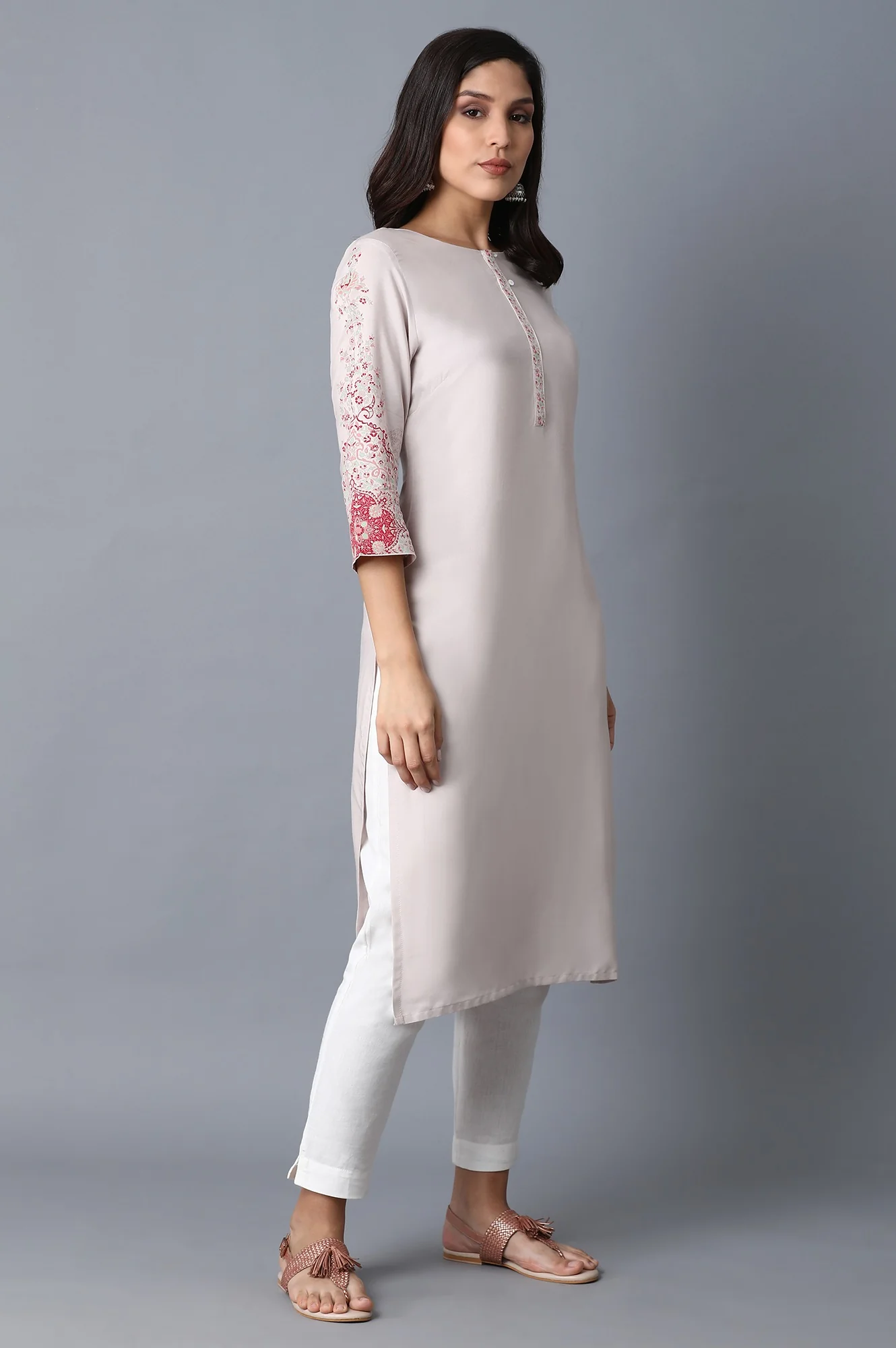 Pink Paisley Straight Rayon Kurta - Image 4