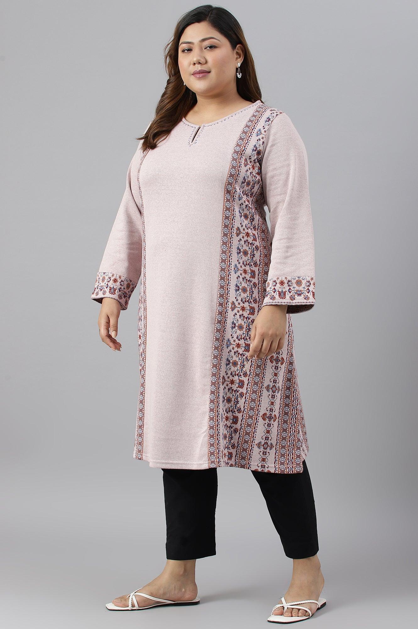 Pink Panelled A-Line Plus Size Winter kurta - Image 4
