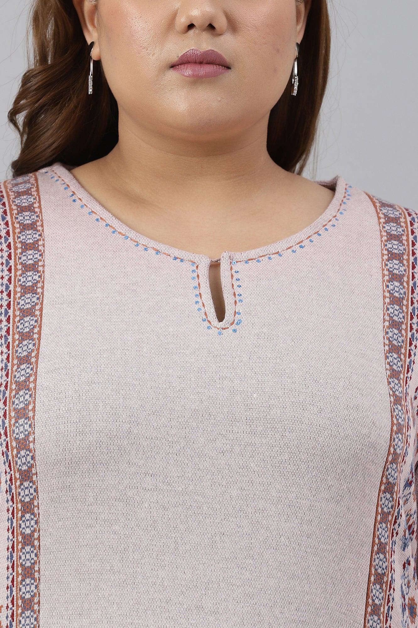 Pink Panelled A-Line Plus Size Winter kurta - Image 5