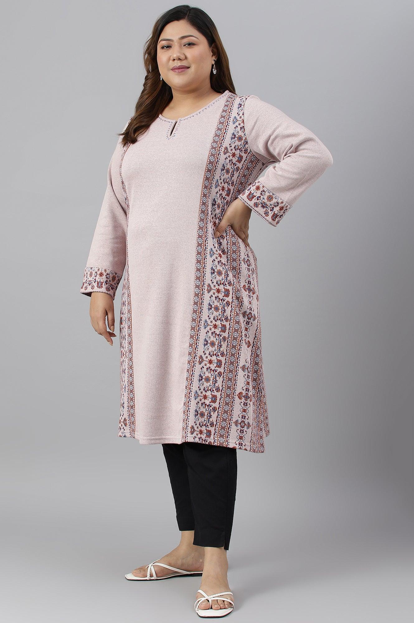 Pink Panelled A-Line Plus Size Winter kurta - Image 6