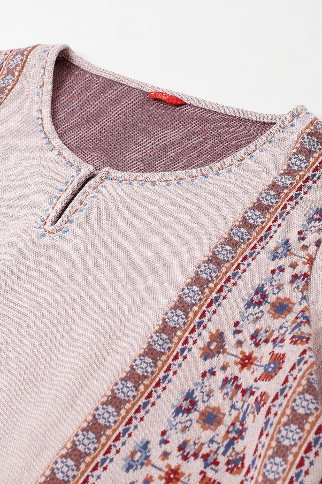 Pink Panelled A-Line Plus Size Winter kurta - Image 7