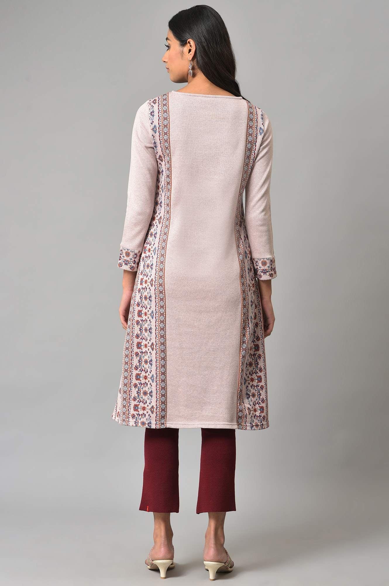 Pink Panelled A-Line Winter kurta - Image 2