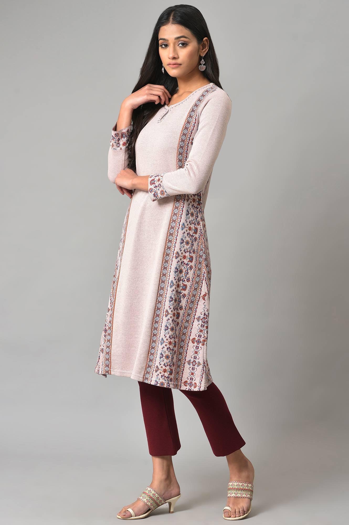 Pink Panelled A-Line Winter kurta - Image 3